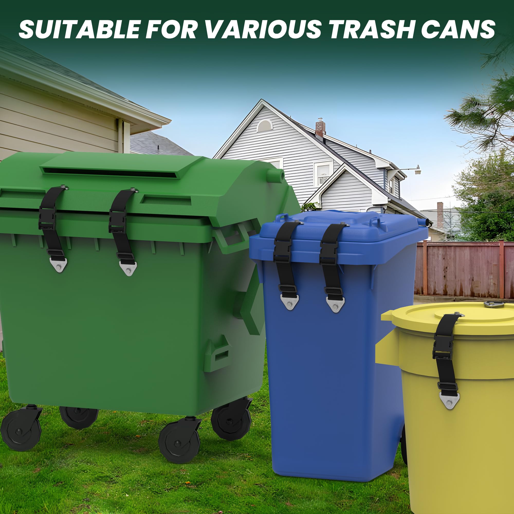 2PCS Adjustable Bear Proof Trash Can Locks - Heavy Duty Outdoor Garbage Bin Straps to Keep Out Raccoons & Animals, Universal Fit for Multiple Can Sizes, Odor Control Solution - Perfect for Camping, Backyard & Wildlife Areas