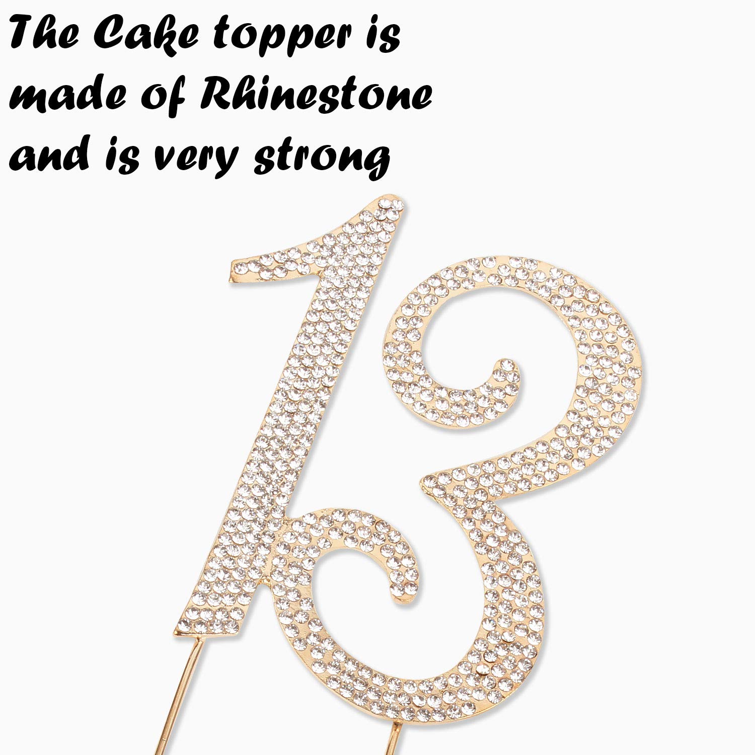 13th Birthday Cake Topper - Bling Crystal Rhinestone Decorations | Gold Keepsake for Sweet 16, Quinceañera & Anniversary Celebrations
