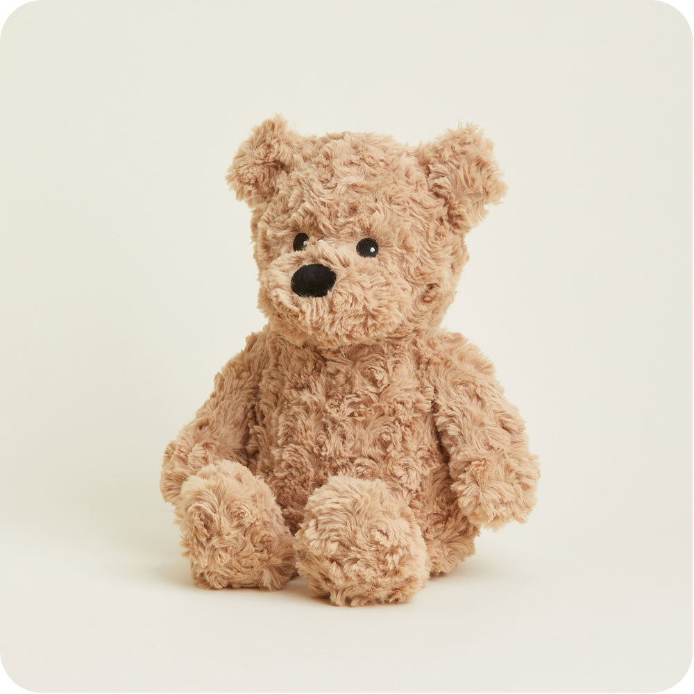 Unscented Brown Curly Bear Warmies - Microwaveable Plush Heating Pad for Stress Relief & Pain Relief - Perfect for Kids, Adults, Cold Weather & Menstrual Cramps