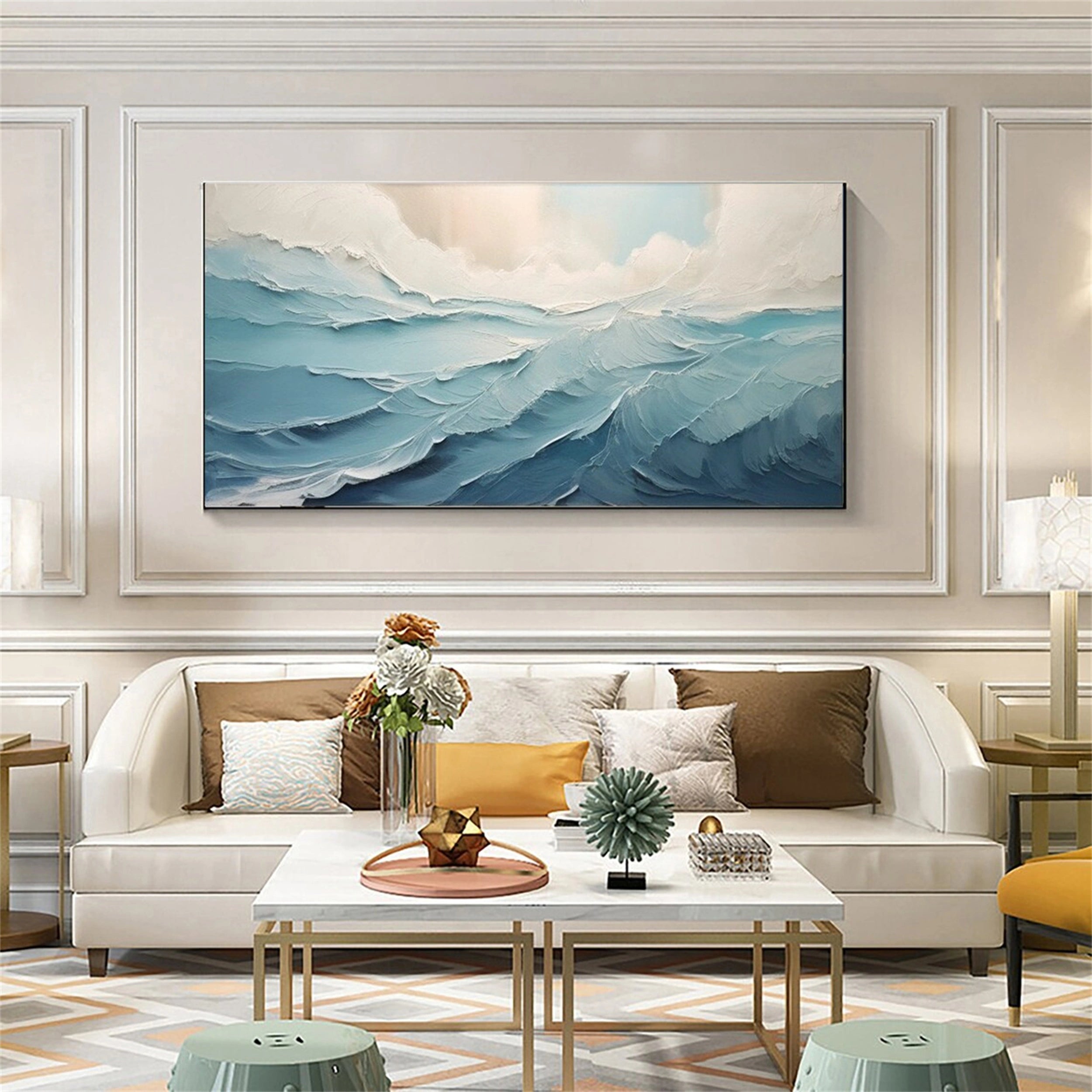 Ocean and Sky Painting #OS 100 - Handmade Canvas Wall Art for Home Decor, Office & Living Room - Perfect for Coastal, Beach House or Nature Inspired Interior Design