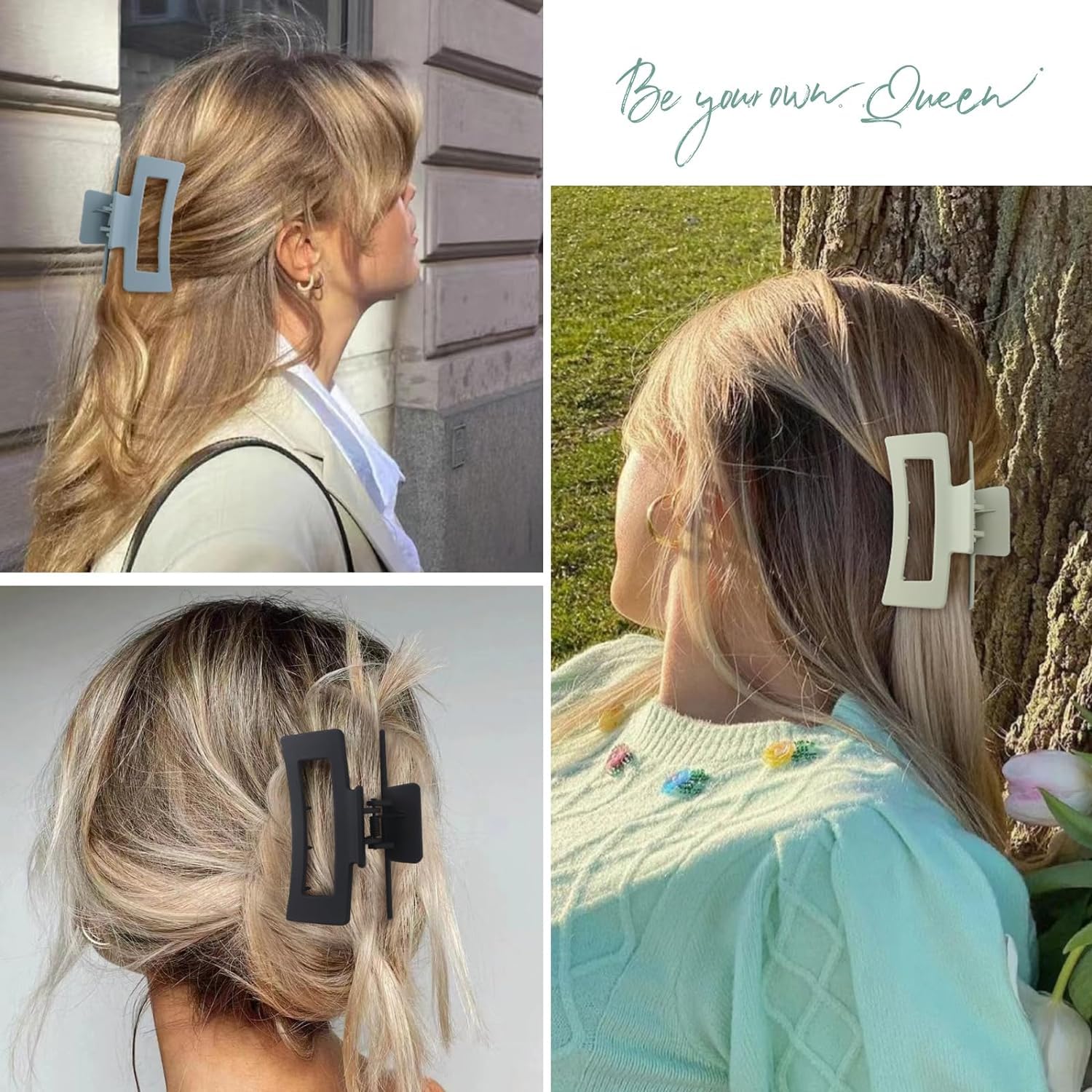 6 Pcs Large Claw Hair Clips for Women - Strong Hold Matte Non-Slip Square Hair Clips for Thick Long Curly Hair - Durable Hair Accessories for Workout, Yoga, Office and Daily Styling
