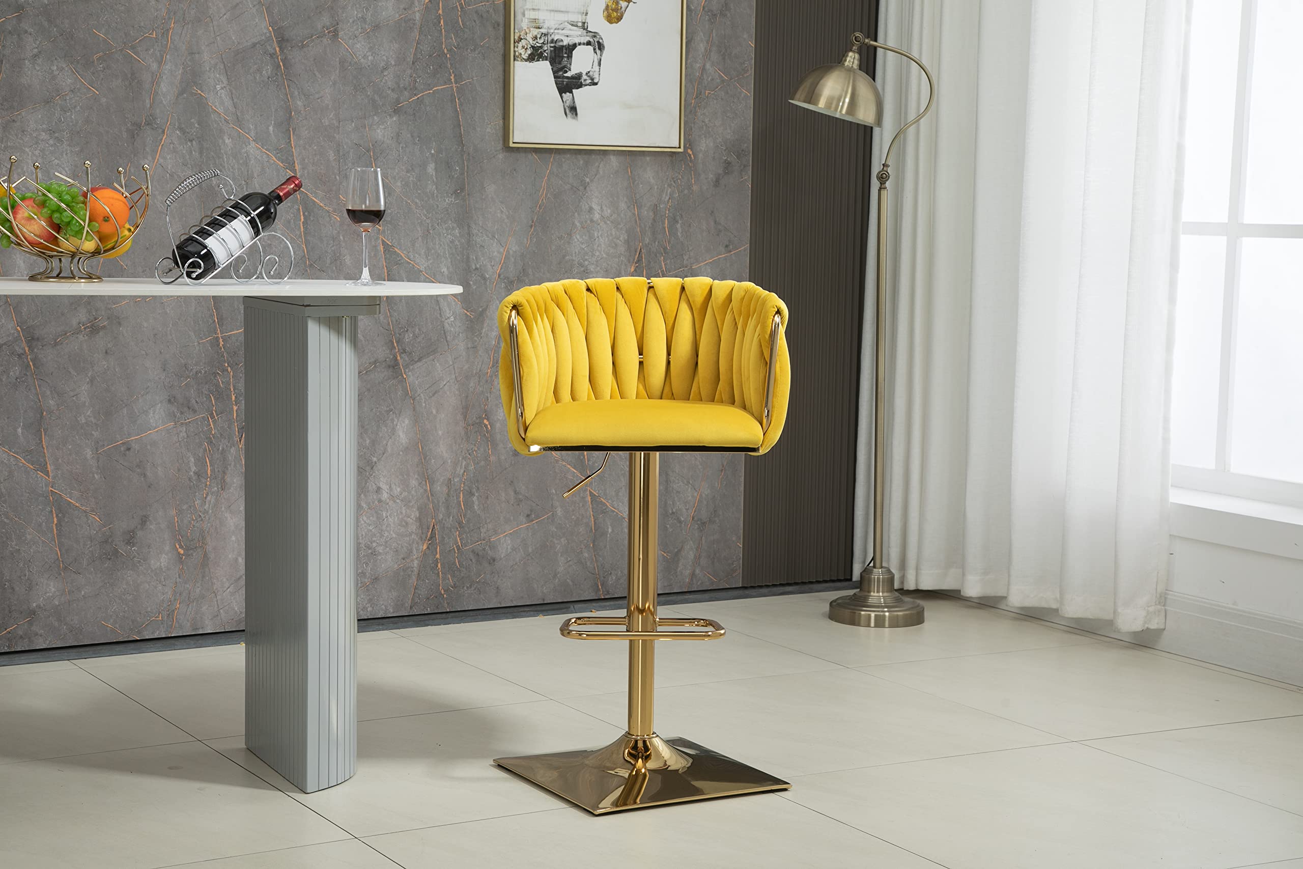 Modern Swivel Bar Stool - Adjustable Height Kitchen Island Stool with Spacious Seat, Backrest & Footrest - Comfortable Counter Stool for Dining Room, Breakfast Nook & Home Bar (Yellow) - Perfect for Entertaining, Casual Dining & Kitchen Counter Seating
