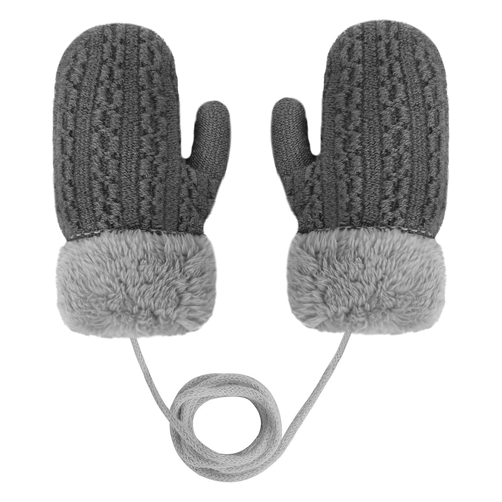 Double Layer Knitted Winter Gloves for Kids - Plush Hanging Neck Mittens with Rope, Toddler Thermal Hand Warmers (1-4 Years) | Boys & Girls Outdoor Cold Weather Accessories | Perfect for Snow Play, Christmas Gifts & Winter Activities