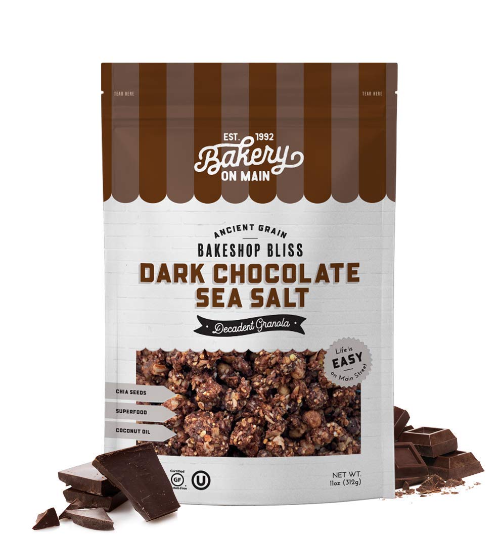 Bakery On Main Dark Chocolate Sea Salt Granola - Gluten Free, Non-GMO, Whole Grain Oatmeal Snack, 11oz (6 Pack) | Perfect for Breakfast, Healthy Snacking & On-The-Go Energy