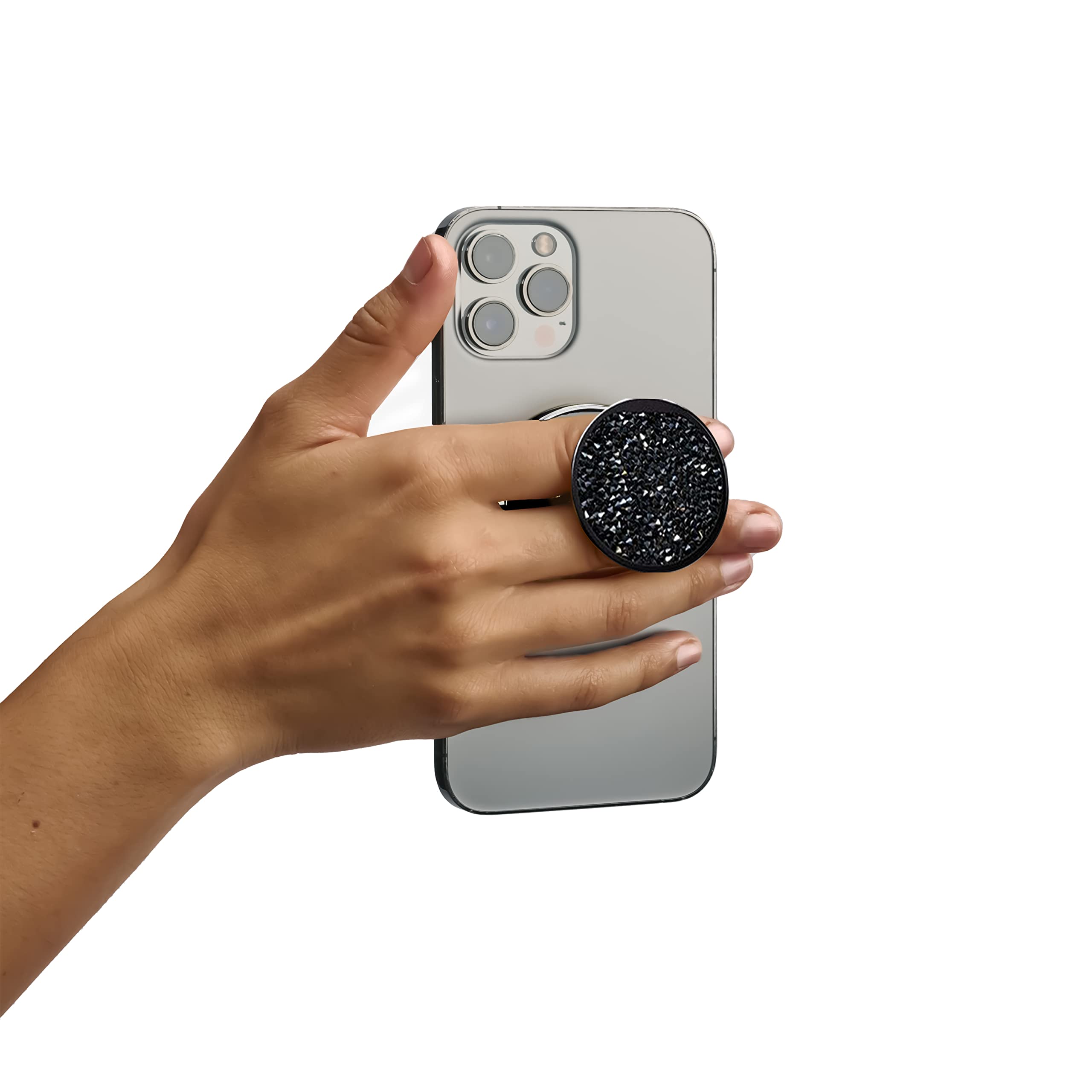 HANDL O MagSafe Black Sparkle Removable Phone Grip & Stand – Magnetic Charging Compatible for Smartphones – Perfect for Home, Office, and Travel Use