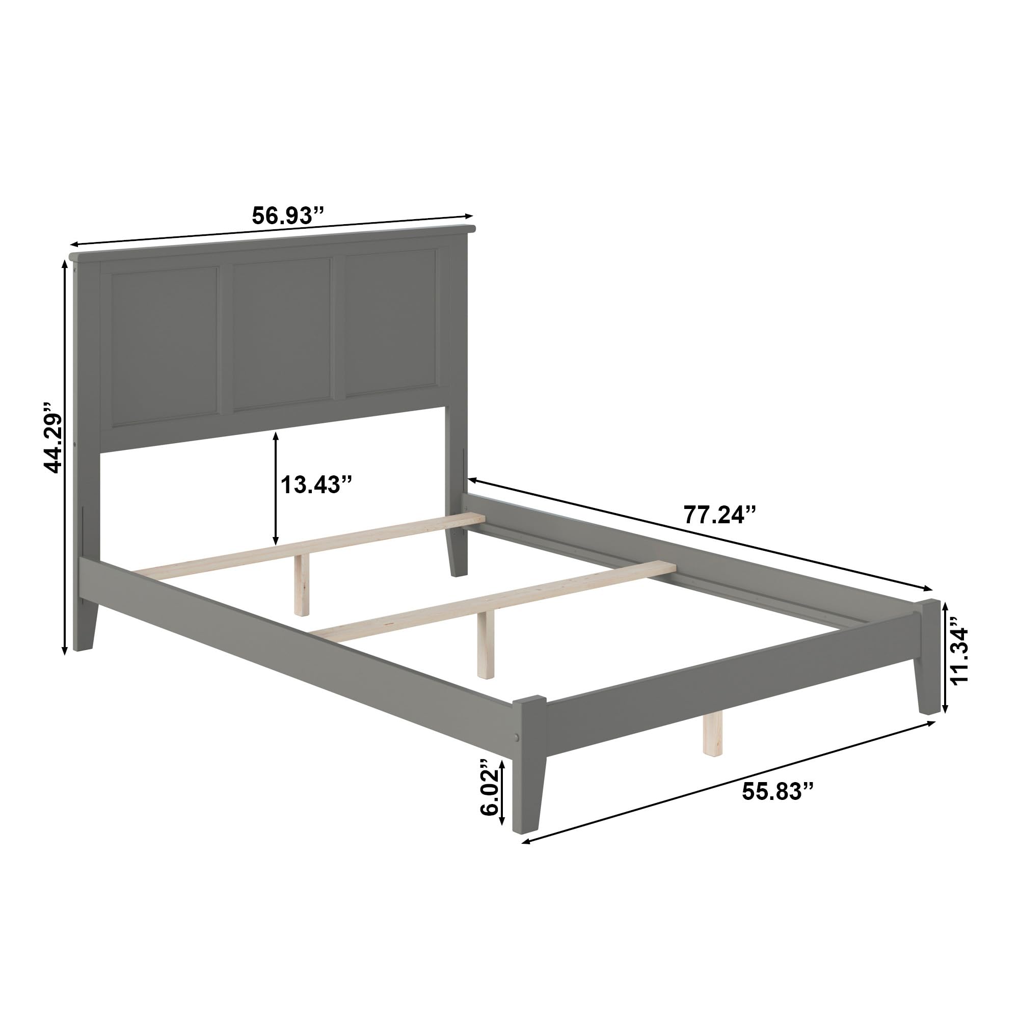 AFI Madison Full Size Foundation Bed Frame with USB Charging Ports, Grey - Sturdy Support for Mattresses, Perfect for Bedrooms, Guest Rooms & Dorms