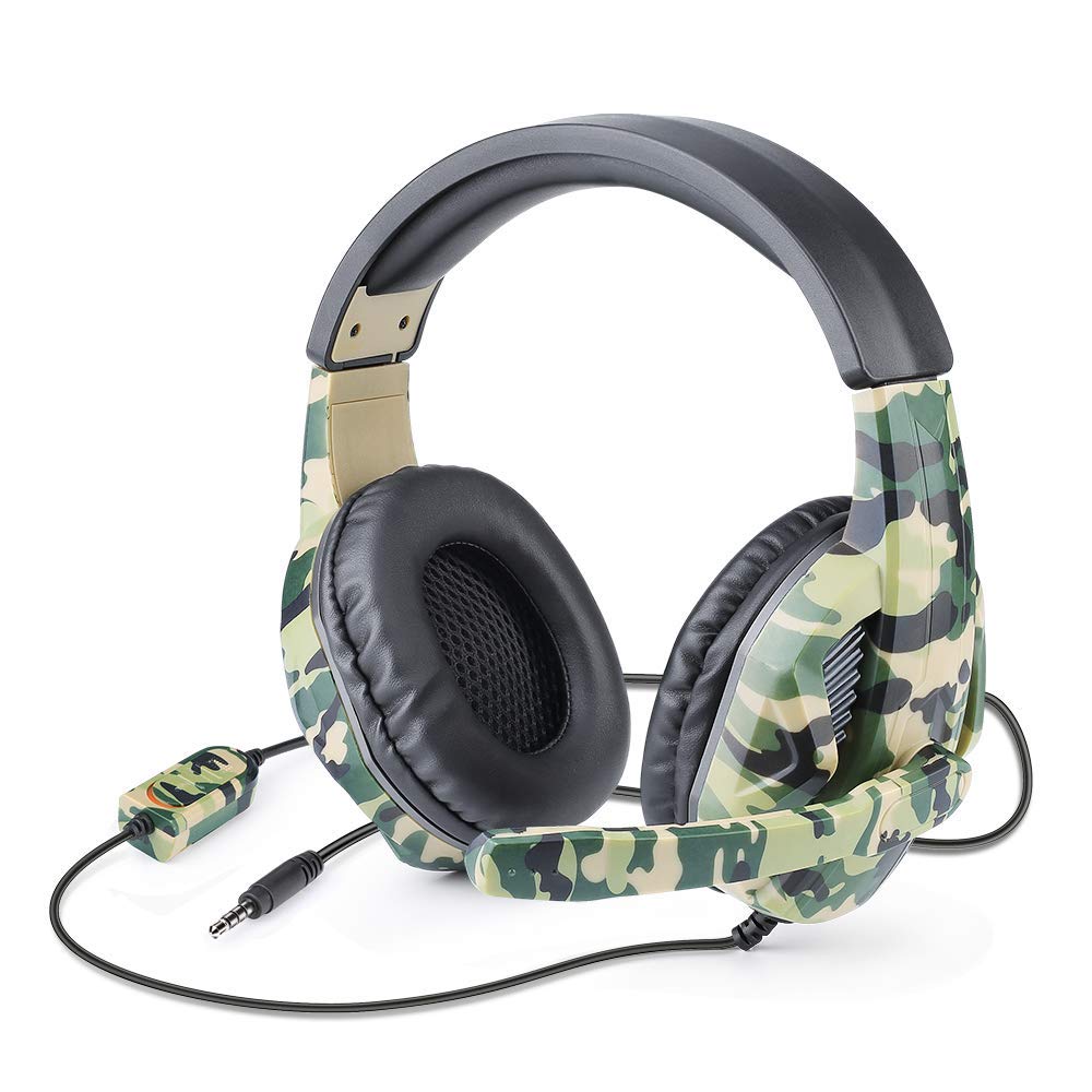 Picozon Gaming Headset with Noise Cancelling Mic - 3.5mm Wired Headphones for PS5, PS4, Xbox, PC, Laptop, iPad, Smartphones - Lightweight Over-Ear Design with Crystal Clear Sound - Perfect for Gaming, Streaming & Online Classes (Camouflage Green)