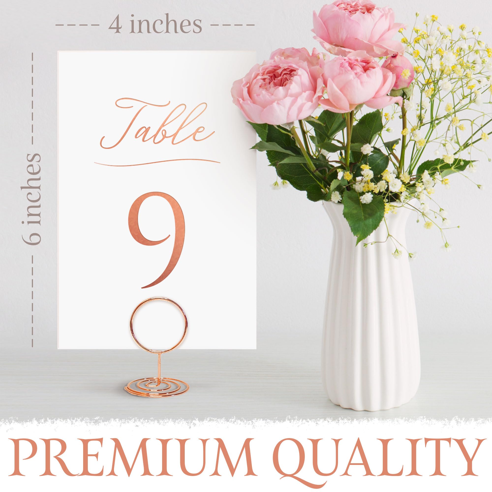 Rose Gold Table Numbers - 30 Piece Wedding Table Number Set with Stands for Anniversary, Birthday, Bridal Shower & Baby Shower Decorations - Perfect for Wedding Reception, Banquet and Special Event Decor