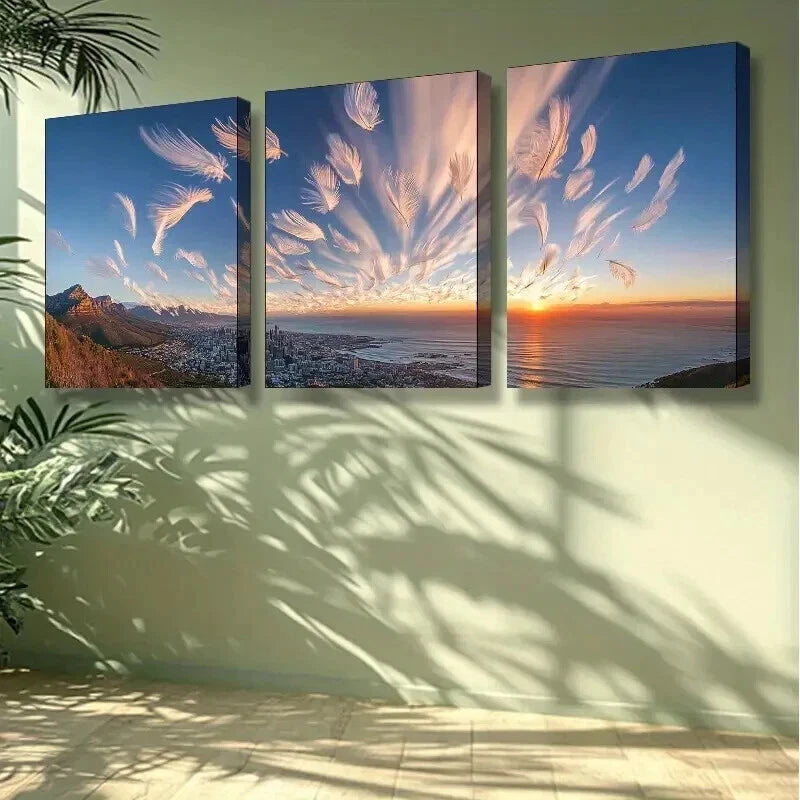 3-Piece Vibrant Sunset in Cape Town Wall Art Set - 50x70cm Framed Canvas Prints | High Quality Australian Made | Ready to Hang | Perfect for Living Room, Bedroom & Office Decor