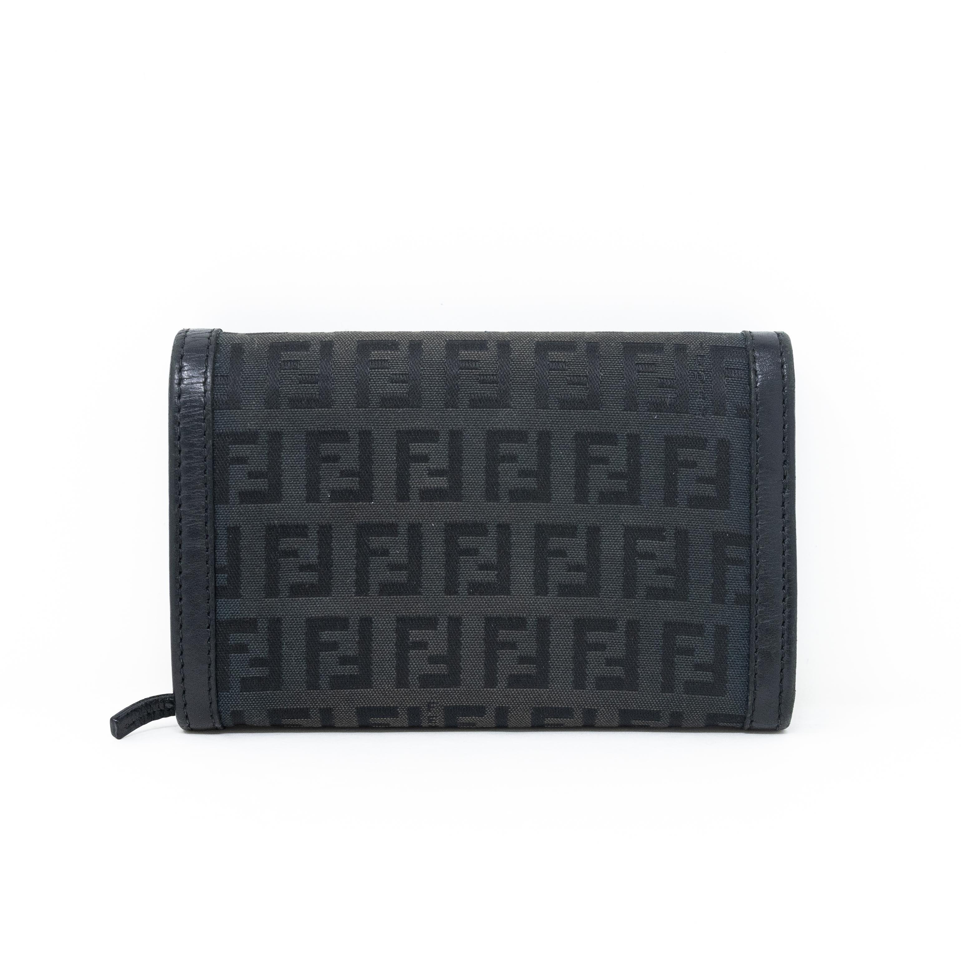 Fendi Black Zucchino Leather Wallet for Women - Luxury Designer Bifold Wallet with Coin Pocket - Perfect for Everyday Use, Travel & Gift Giving
