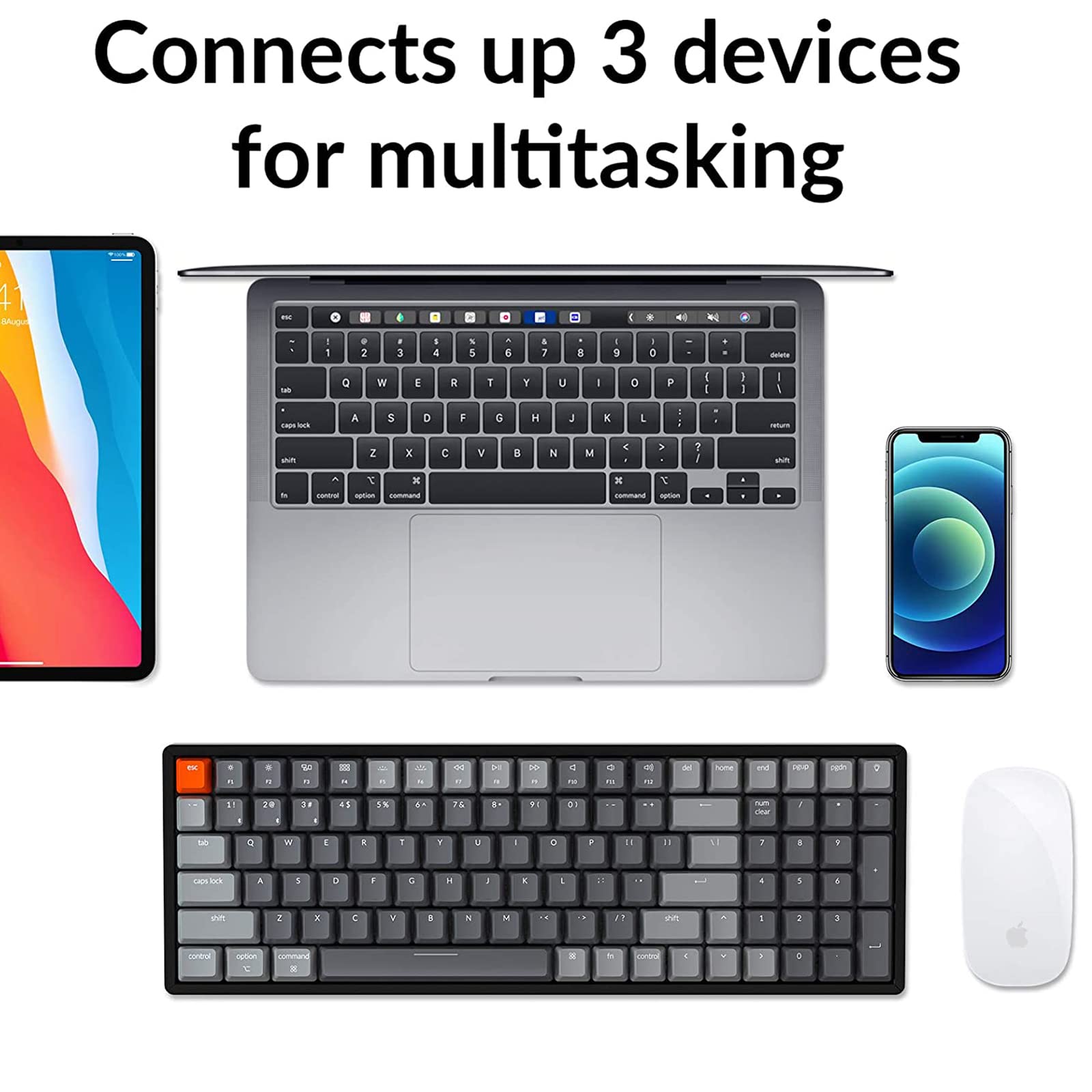 Keychron K4 Version 2 Wireless Mechanical Keyboard - 96% Compact 100-Key Layout, RGB Backlit, Gateron G Pro Blue Switches, Bluetooth/USB Wired for Mac & Windows (Gaming, Office, Programming, Typing)