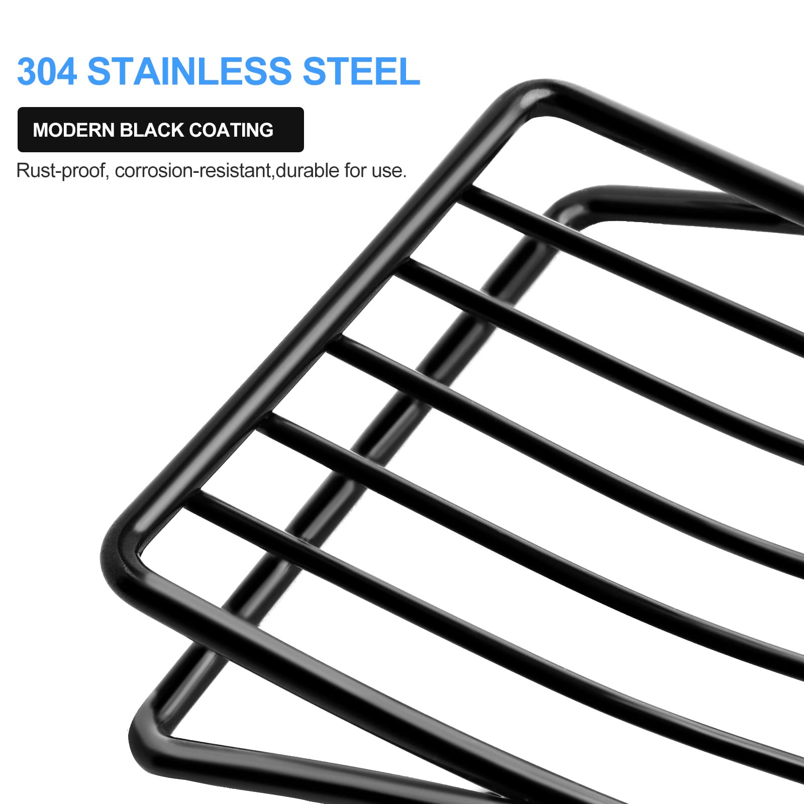 Stainless Steel Soap Dish & Sponge Holder - Self-Draining Bar Soap Tray for Shower, Bathroom, Kitchen Sink - Quick Dry & Easy Cleaning - Black - Perfect for Showers, Bathtubs, and Kitchen Countertops