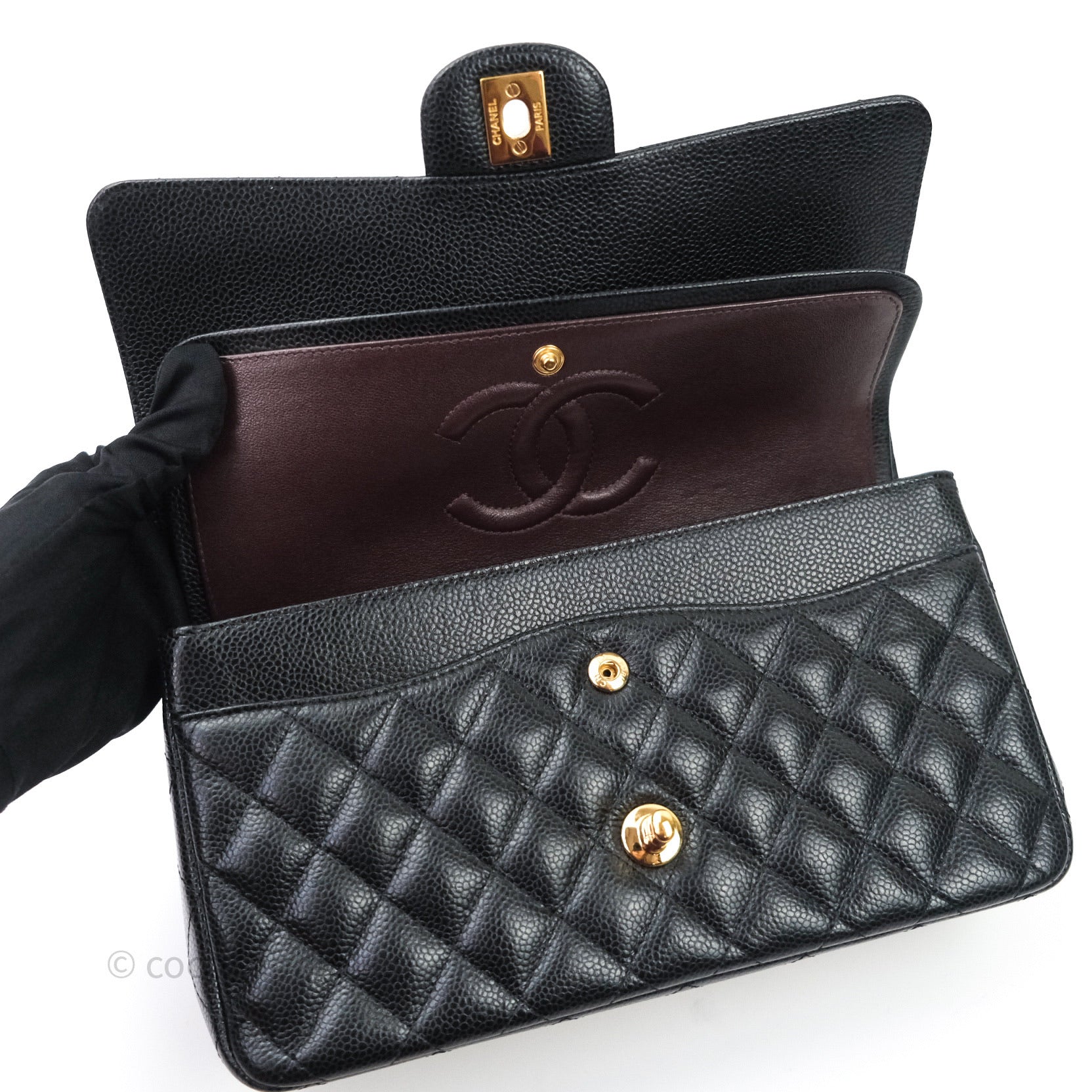 Chanel Classic Medium Double Flap Bag Black Caviar Leather with Gold Hardware - Timeless Luxury Handbag for Women, Perfect for Work, Evening Events & Special Occasions