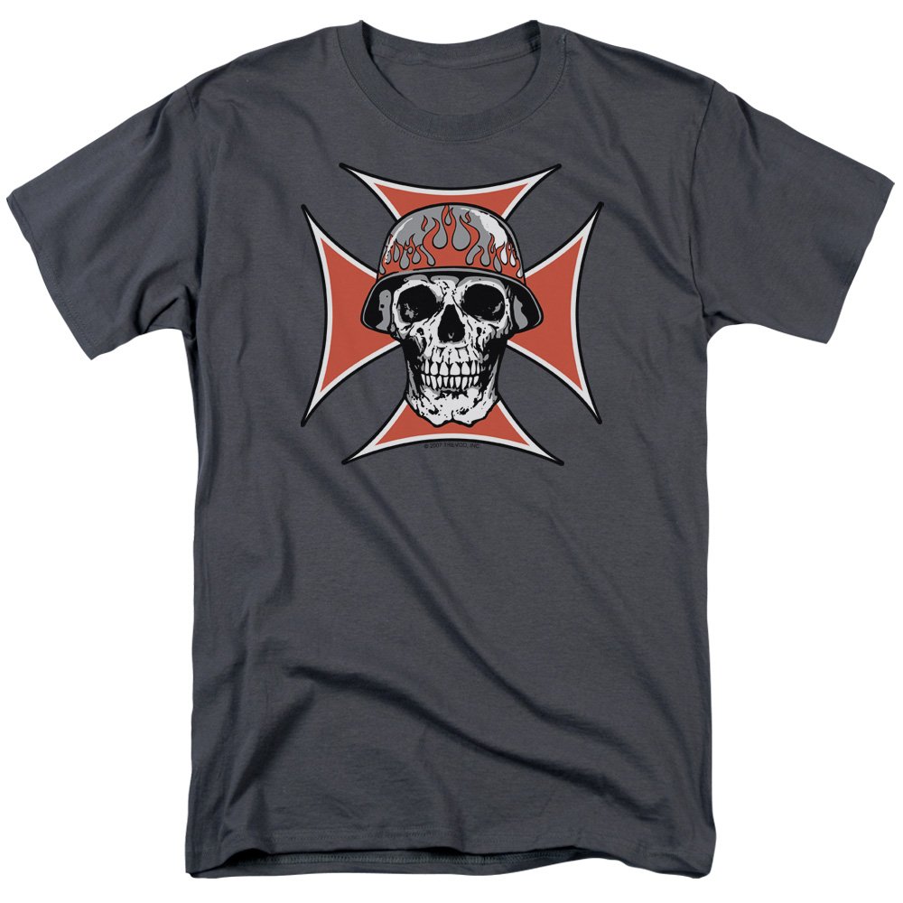 Trevco Men's Iron Cross Skull Graphic Tee - Gothic Punk Style Cotton T-Shirt for Casual Wear & Biker Outfits