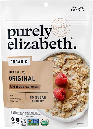 Purely Elizabeth Superfood Oats - Gluten-Free, Non-GMO Verified, Vegan Oatmeal with High Protein & Fiber | Original Flavor - 10oz | Perfect for Breakfast, Smoothie Bowls & Healthy Snacks