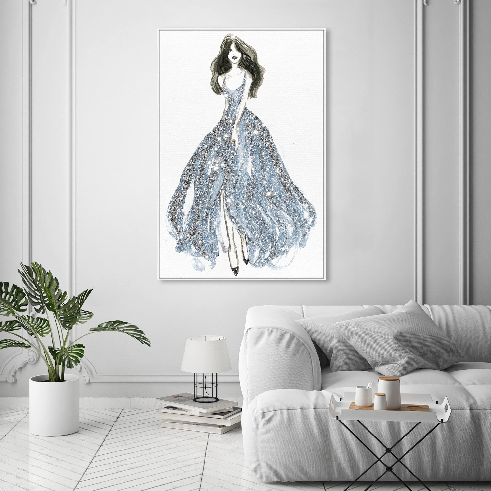 Oliver Gal Artist Co. Fashion & Glam Wall Art Canvas Print - Elegant Blue Dress Spring Décor 36x54 Inch with White Frame | Perfect for Living Room, Bedroom & Office Wall Decor