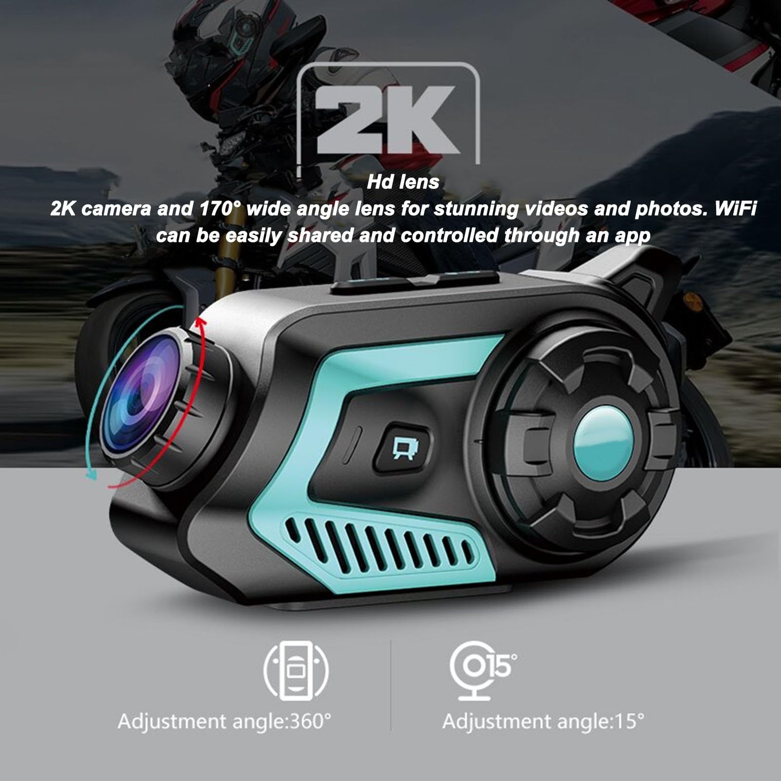 Ciciglow 2K Motorcycle Helmet Dash Cam with Bluetooth Headset & WiFi 6 Intercom - Motorcycle Communication System for Riders - Perfect for Adventure Riding, Commuting, and Group Tours