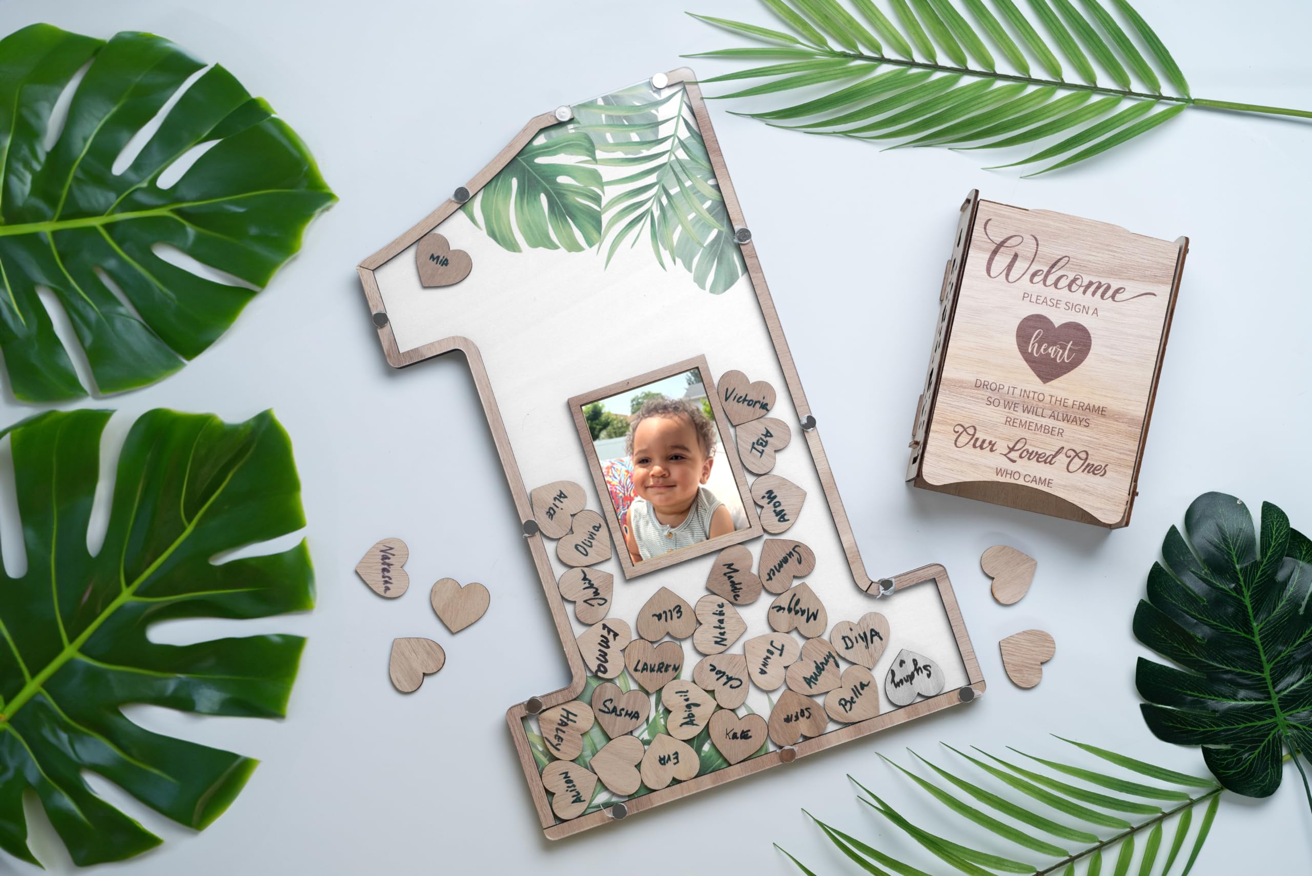 1st Birthday Decorations - Number One Shaped Photo Frame for Baby's First Birthday Party - White Keepsake Guest Book Alternative & Centerpiece - Perfect for Birthday Photo Displays, Nursery Decor, and Milestone Celebrations