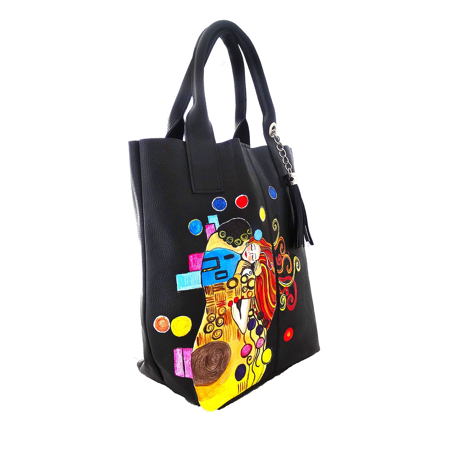 Hand-Painted Genuine Leather Shoulder Bag for Women - OMAGGIO AL BACIO APPASSIONATO DI VOGEL Collection - Italian Crafted Vegan Leather Shopper Tote, Artisan Made Purse - Perfect for Work, Travel & Evening Events