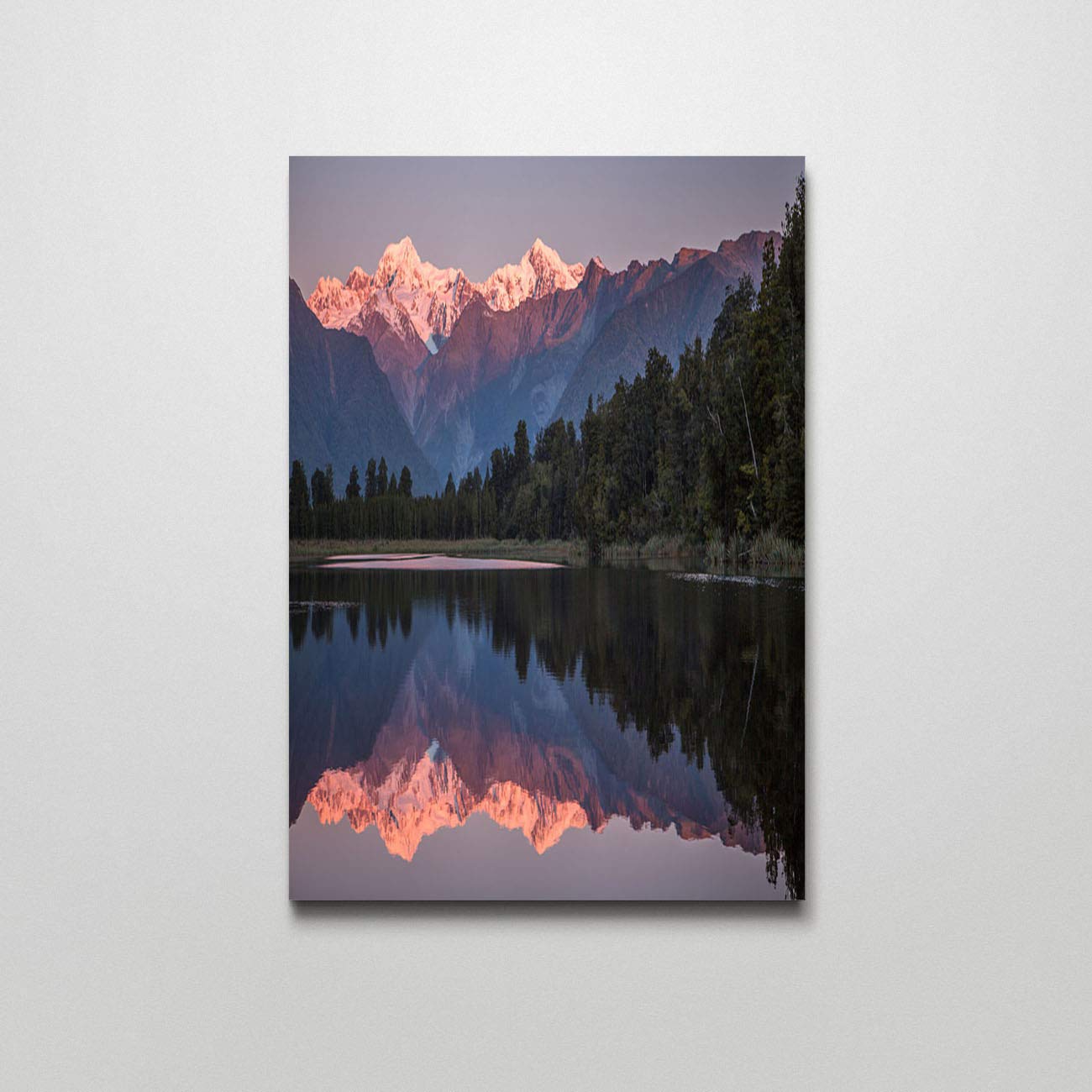 Nature Modern Canvas Wall Art - Snowcapped Mountains Reflected in Tranquil Lake - 12x16 Inch Stretched Canvas - Home & Office Wall Decor - Perfect for Living Room, Bedroom, or Office