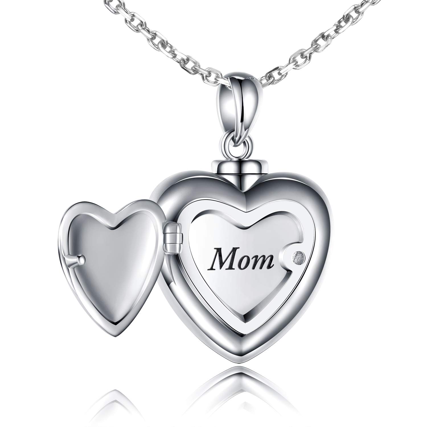 S925 Sterling Silver Mom Dad Forever in My Heart Urn Pendant Necklace - Cremation Jewelry for Ashes, Memorial Keepsake Gift for Women (Mom) - Perfect for Remembrance, Funeral Services & Special Occasions