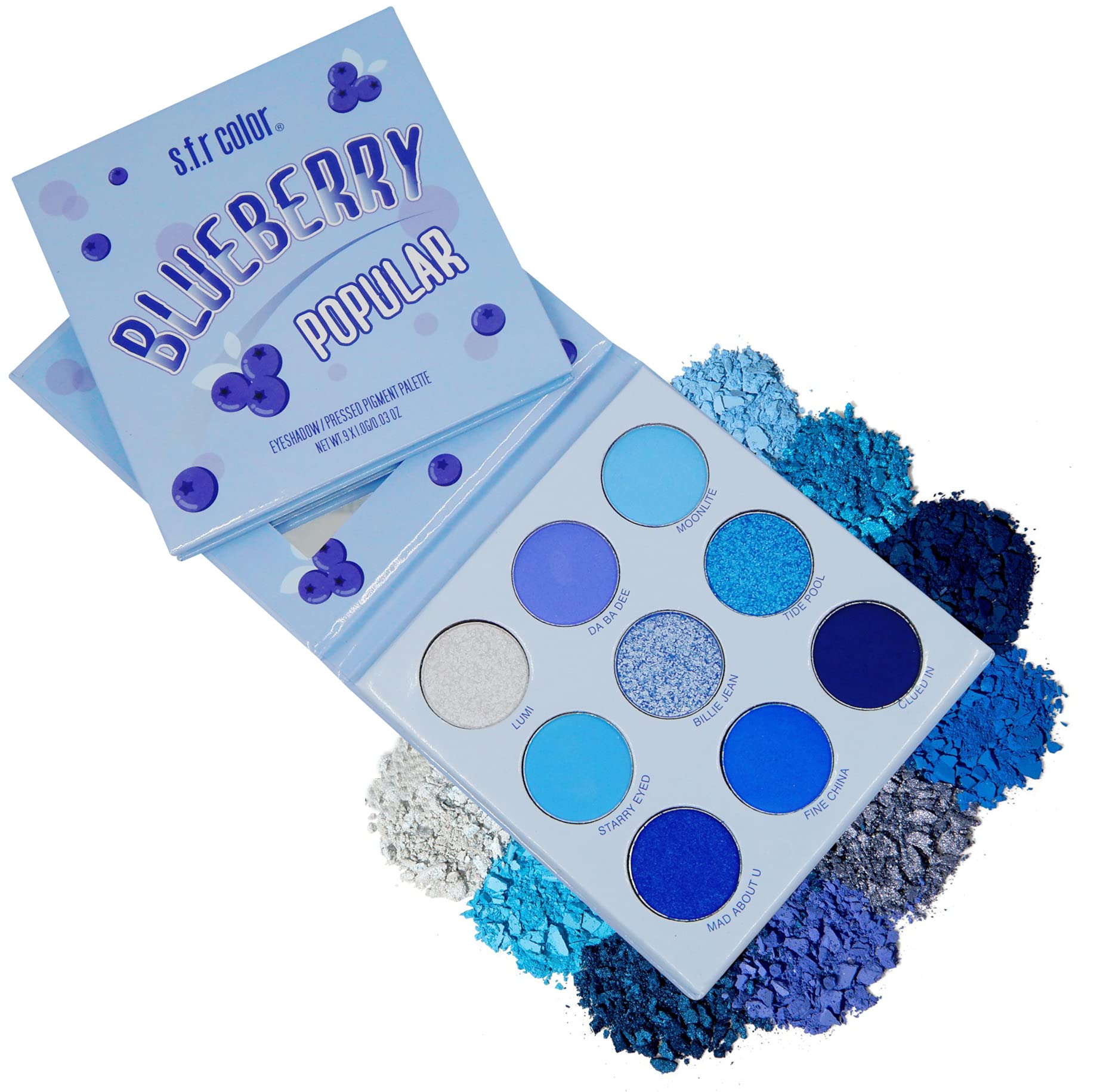 Blueberry Pressed Pigment Eyeshadow Palette - Matte & Shimmer Blue Eyeshadow Set | Travel-Friendly Makeup Palette for Everyday & Party Looks | S.F.R. COLOR Professional Eyeshadow Kit