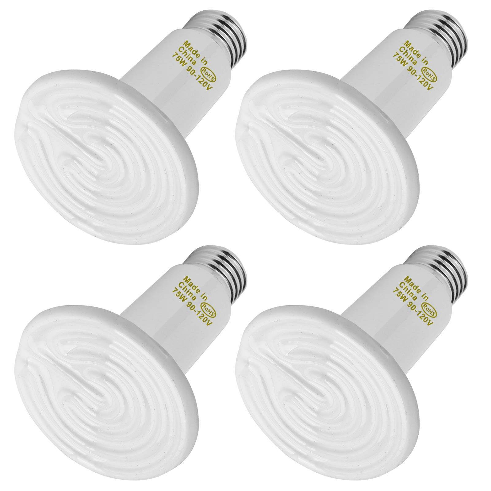OMAYKEY 75W 4 Pack Ceramic Heat Emitter Bulb - Infrared Reptile Heat Lamp for Lizards, Turtles, Snakes & Chicken Coops - No Light, 24/7 Safe Heating - ETL Certified for Pet Terrariums & Aquariums - Ideal for Nighttime Use in Reptile Tanks & Brooder Boxes
