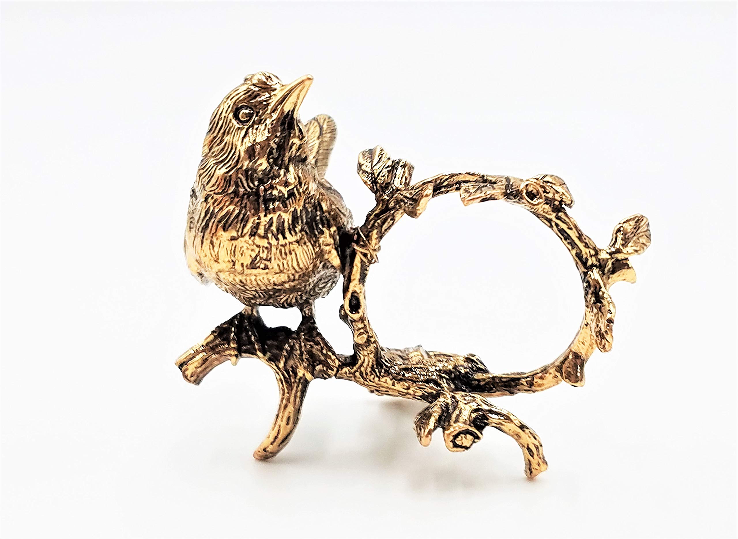 Antique Gold Metallic Napkin Rings Set of 4 - Bird & Circular Branch with Leaves Design - Elegant Tableware for Dinner Parties, Weddings, and Holiday Place Settings
