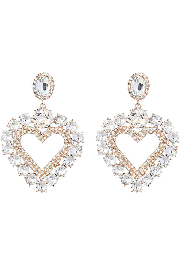 Sparkling Diamond Heart Shaped Stud Earrings for Women - 14K Gold Plated Valentine's Gift - Perfect for Anniversary, Wedding & Romantic Date Nights