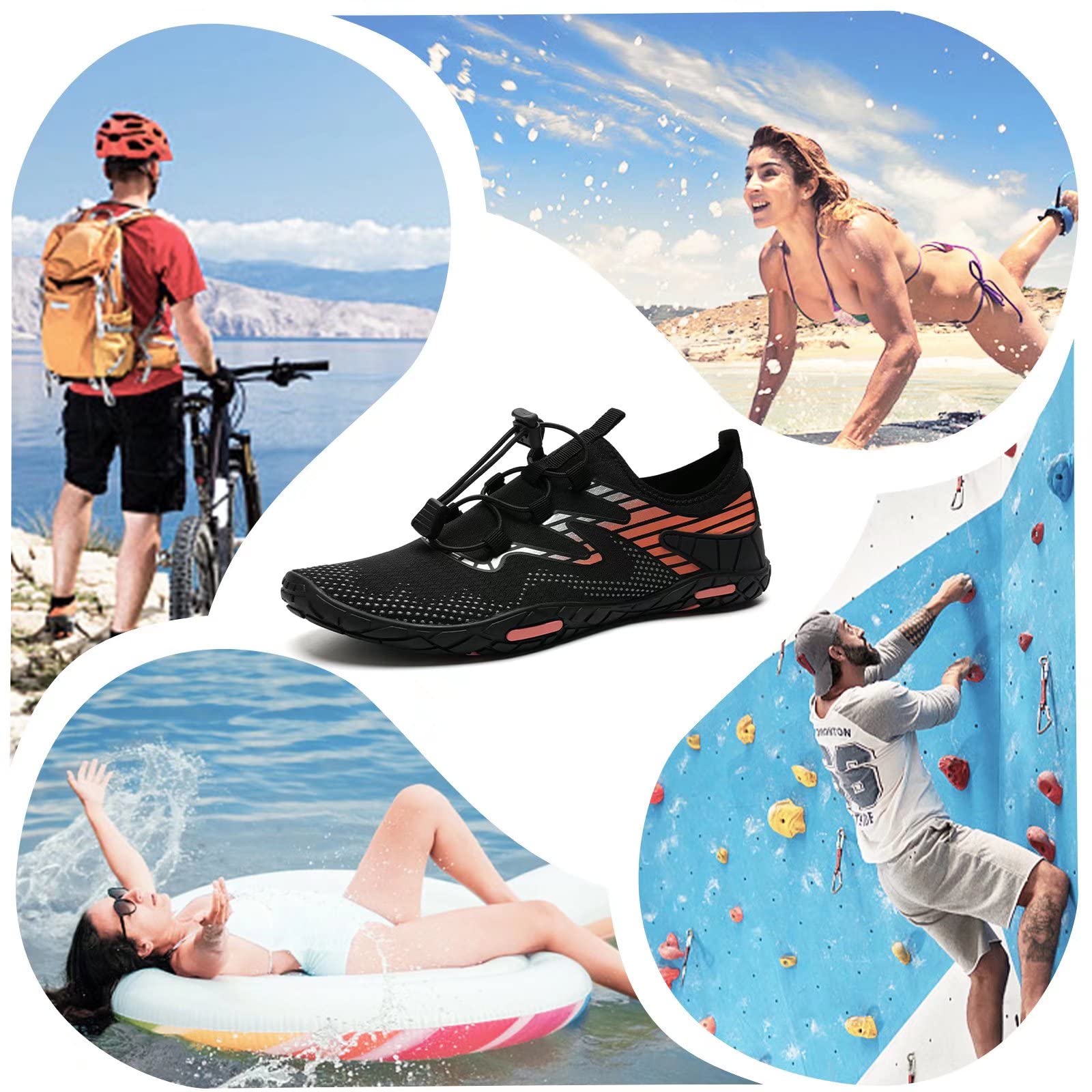 WateLves Water Shoes for Men & Women - Quick-Dry Aqua Socks for Beach, Swimming, Surfing, Yoga & Water Aerobics - Lightweight Pool Shoes with Non-Slip Sole (Black/Orange, Size 39) - Perfect for Beach Vacations, Water Sports & Summer Activities
