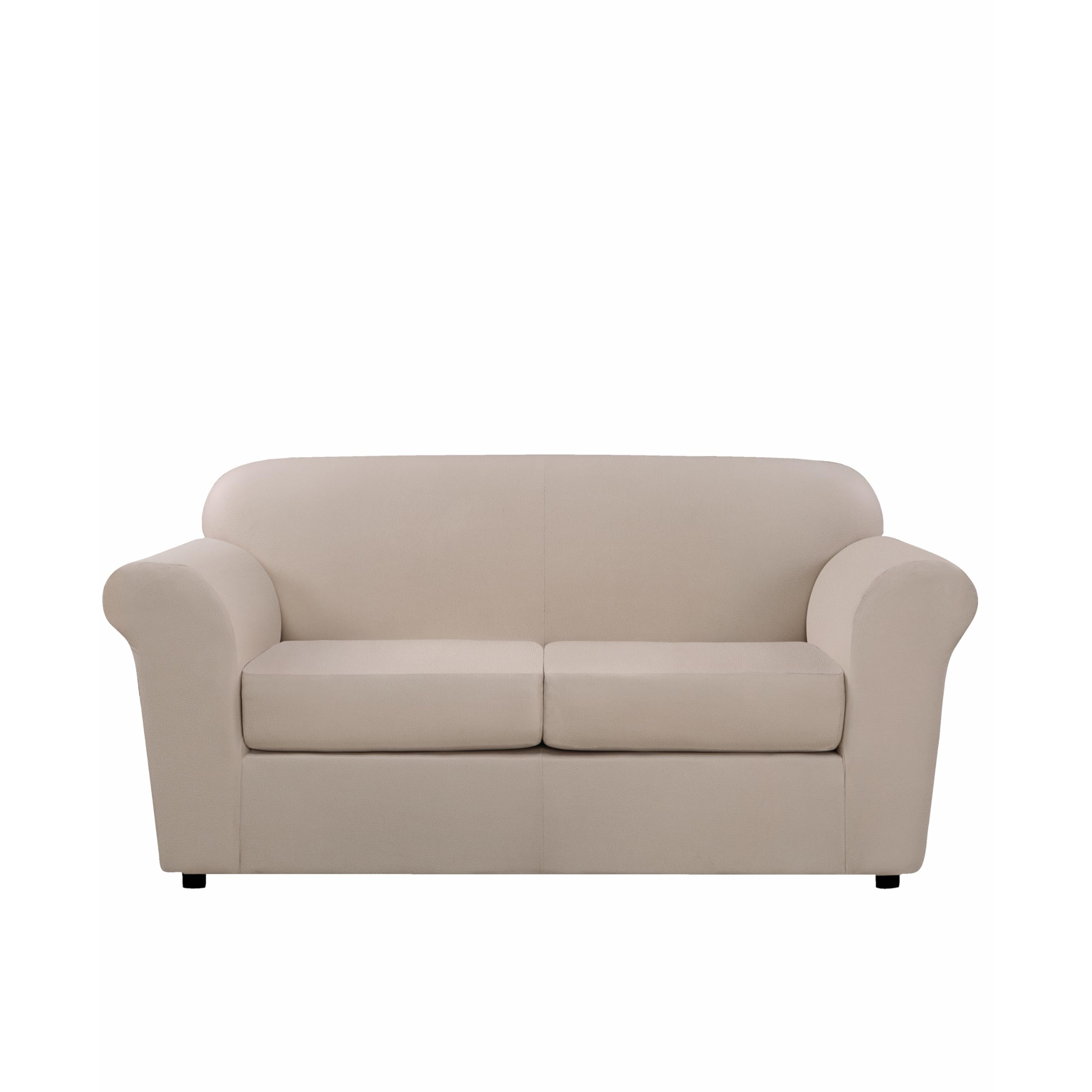 SureFit Ultimate Heavyweight Stretch Leather Slipcover - Pebbled Ivory Sofa Cover for 2-Seat Box Cushion Loveseat | Premium Faux Leather Furniture Protector | Perfect for Living Room, Office & Pet-Friendly Homes