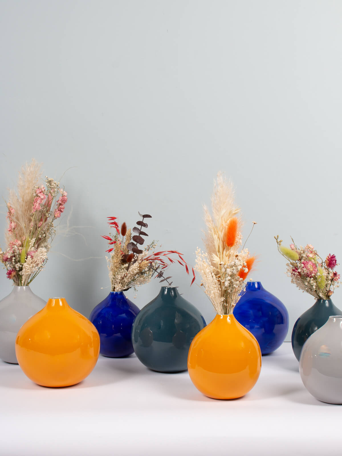Grey Enamel Ball Vase - Small Ceramic Decorative Flower Vase for Home Decor, Wedding Centerpiece, Tabletop Display (Slight Imperfections)