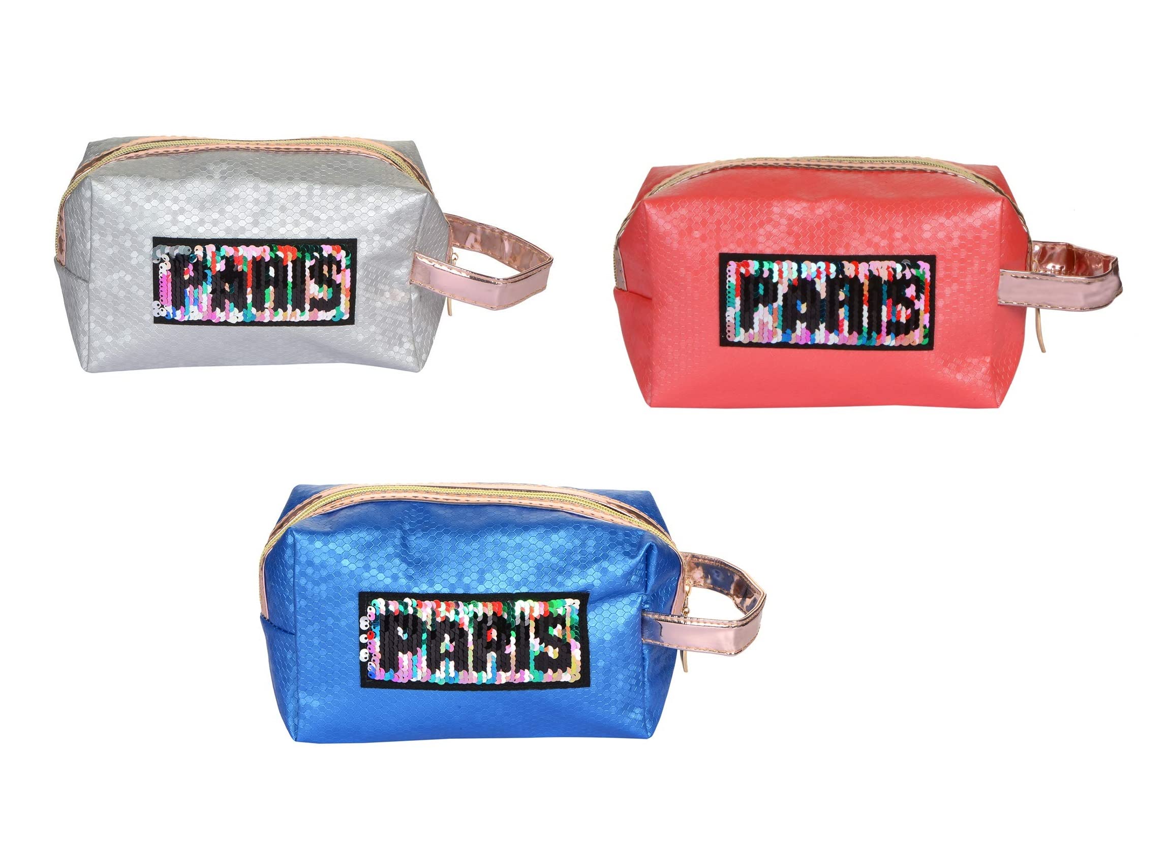 STRIPES® Reversible Sequin Cosmetic Bag - Stylish Rectangle Makeup Pouch for Women & Girls | Travel Toiletry Organizer | Perfect for Gym, Vacation & Daily Use (2-Pack, Random Colors)