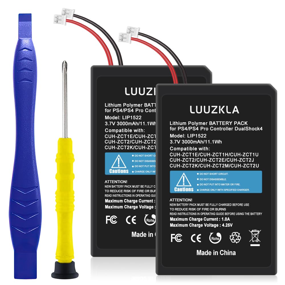 2024 Upgraded 3000mAh 2-Pack LIP1522 PS4 Battery Replacement for PlayStation 4 & PS4 Pro DualShock 4 Controllers (CUH-ZCT1E/CUH-ZCT1H/CUH-ZCT1U) - 0 Cycle, 24-Month Warranty - Perfect for Extended Gaming Sessions & Wireless Play