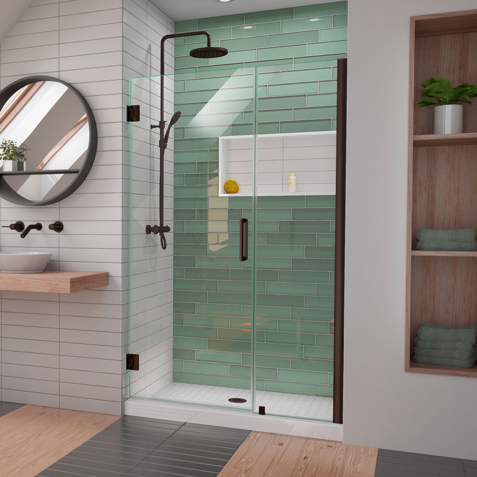DreamLine Unidoor LS 46-47 Inch W x 72 Inch H Frameless Hinged Shower Door with L Bar - Perfect for Modern Bathroom Renovations & Spa-Like Showers