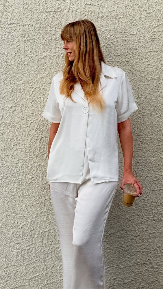 Imogen Button Shirt for Women - Soft Cream Cotton Blouse with Long Sleeves & Classic Collar - Perfect for Office Wear, Casual Outfits & Special Occasions