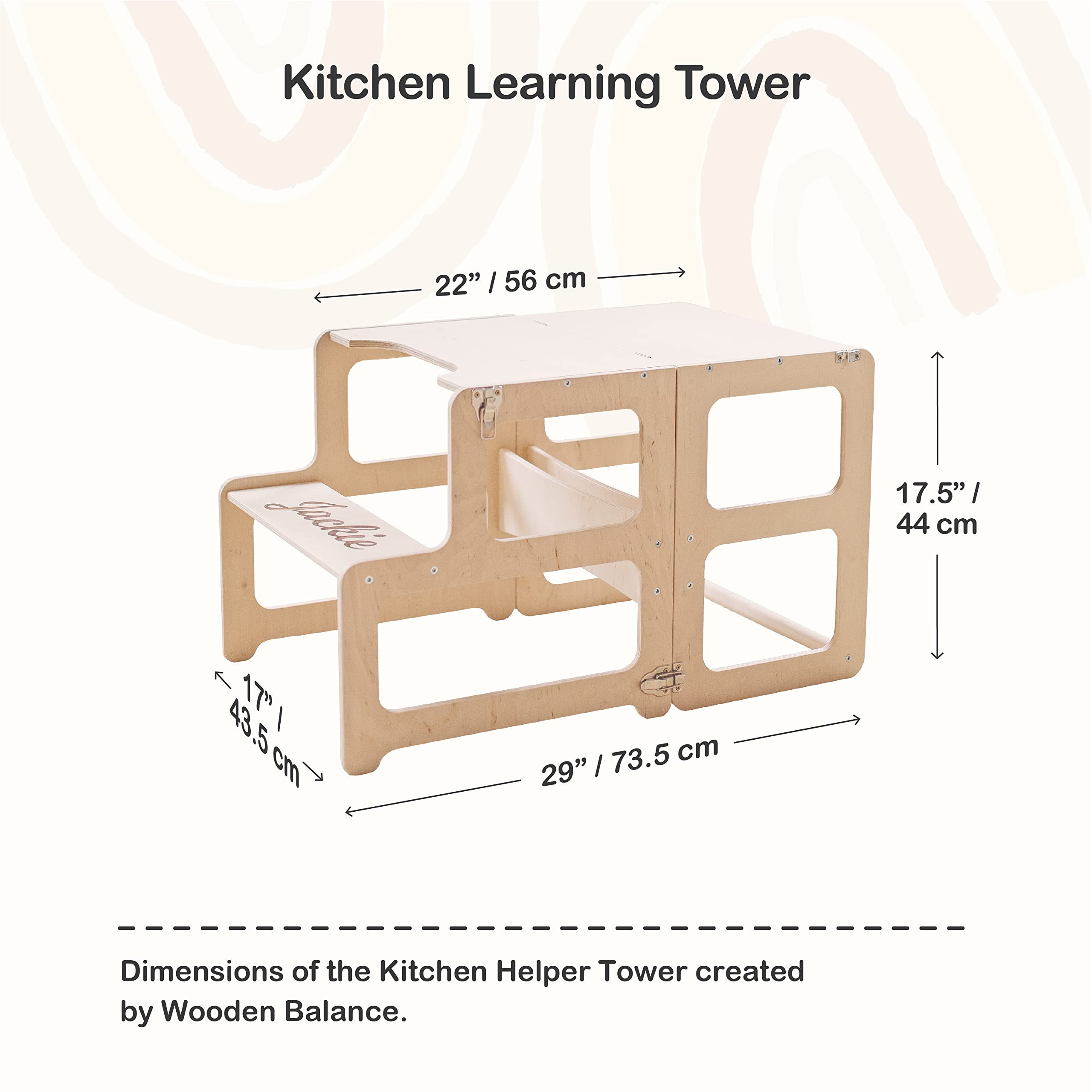 Montessori Kitchen Tower for Toddlers - Natural Wood Toddler Step Stool with Chair & Pillow - Safe Learning Tower for Kids - Perfect for Baking, Cooking & Kitchen Helper Activities
