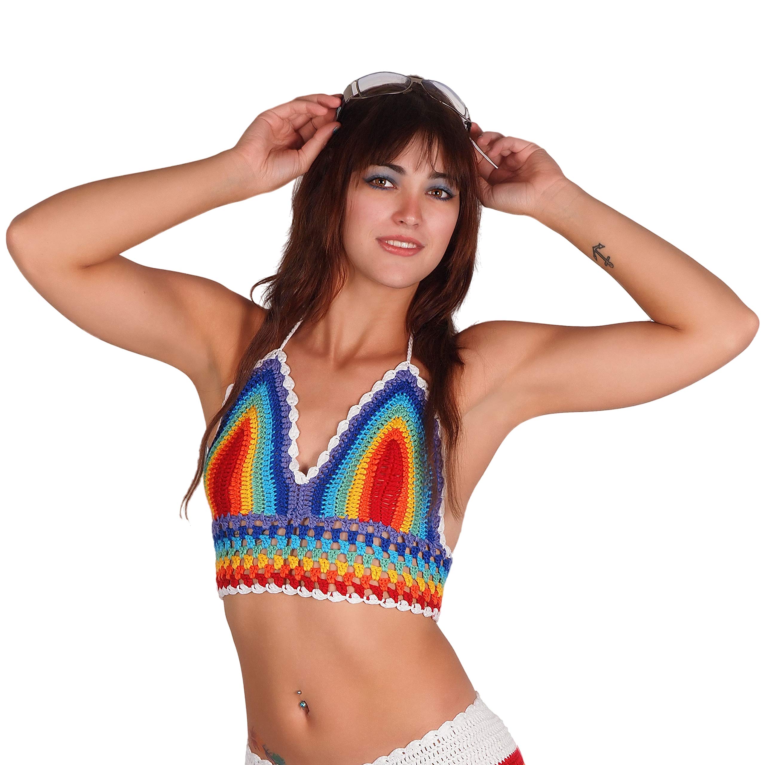 Western Fashion Rainbow Crochet Halter Top for Women | Boho Summer Beachwear | Perfect for Music Festivals, Vacations & Pool Parties