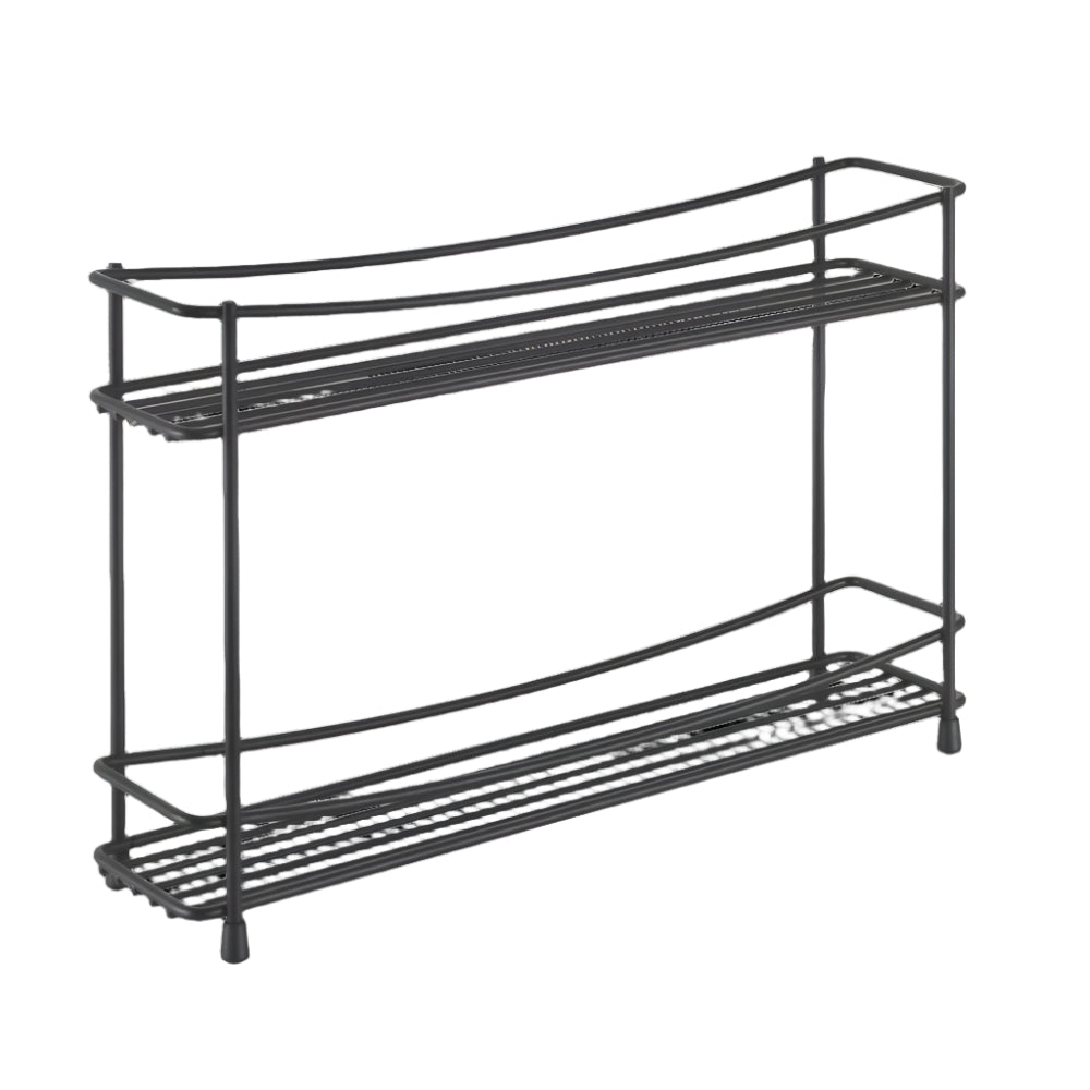 2 Tier Spice Rack Organizer - Matt Black Metal Spice Shelf for Kitchen Countertop - Perfect for Storing Spices, Seasonings & Small Jars in Pantry or Cabinet