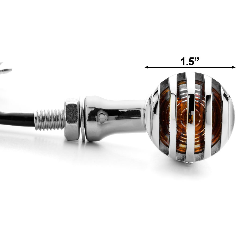 Krator JBM-2003-C Chrome Heavy Duty Motorcycle Turn Signals - 2pcs Finned Scalloped Blinkers for Harley, Cruiser & Chopper Bikes - Enhance Visibility & Style on Night Rides