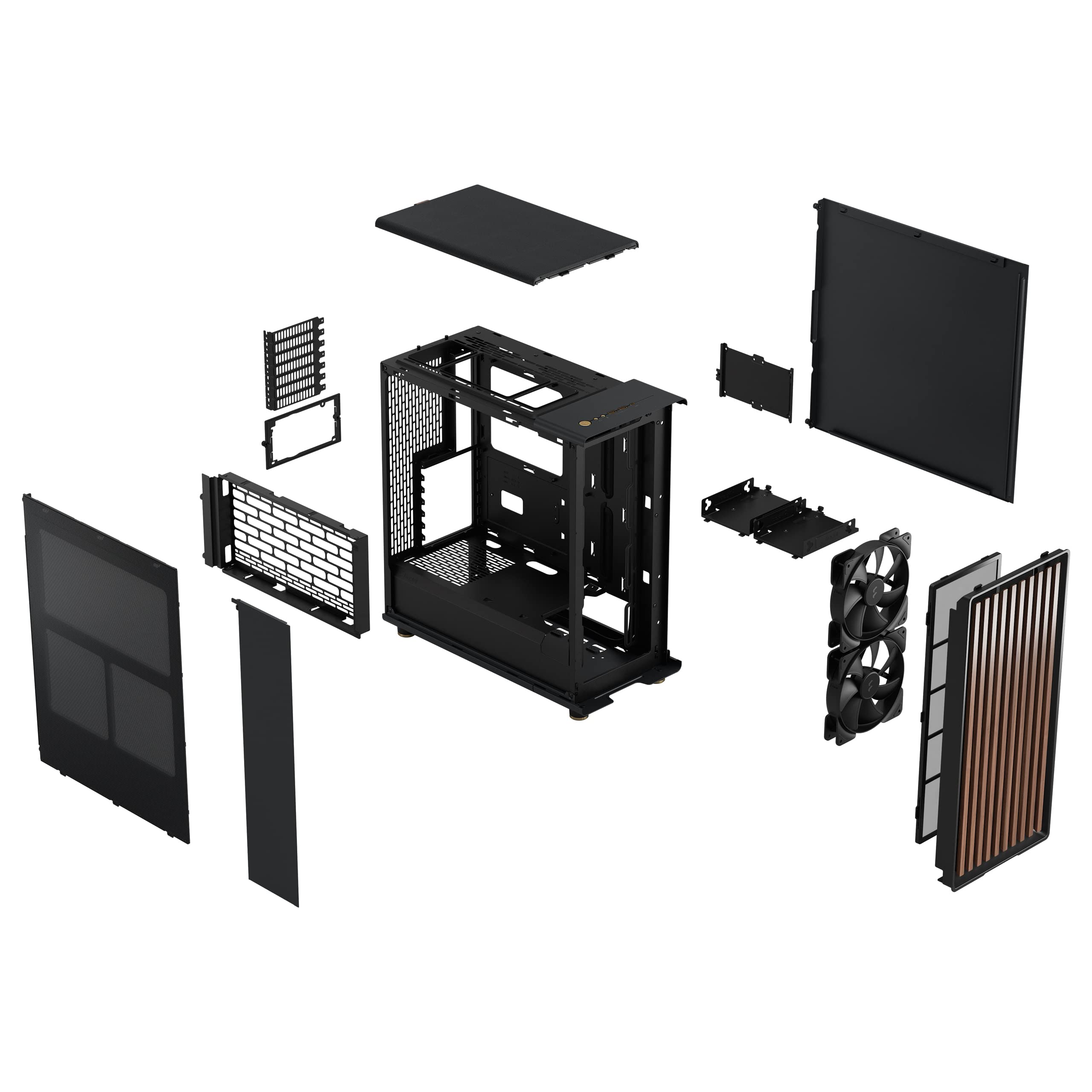 Fractal Design North ATX Mid Tower PC Case - Genuine Walnut Wood Front Panel, Mesh Side Panels, 2x140mm PWM Fans, USB-C - Premium Airflow Gaming Case (Charcoal Black) - Perfect for High-Performance Gaming PCs and Workstation Builds