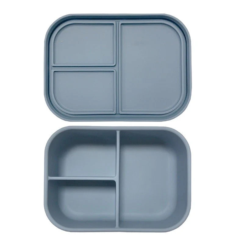 Apollo Silicone Bento Box - 3 Compartment Snack Container for Kids & Adults, Leak-Proof & Microwave Safe, Perfect for School, Office & Picnics (Blue)