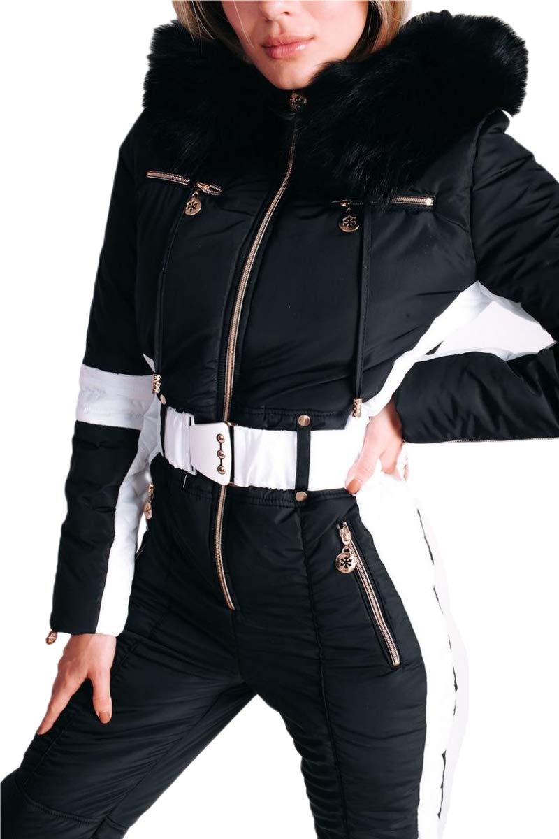 Yousify Women's Winter Ski Jumpsuit - Waterproof Snowsuit with Removable Fur Collar for Outdoor Sports & Snowboarding | Warm Onesie for Skiing, Snowmobiling & Winter Adventures