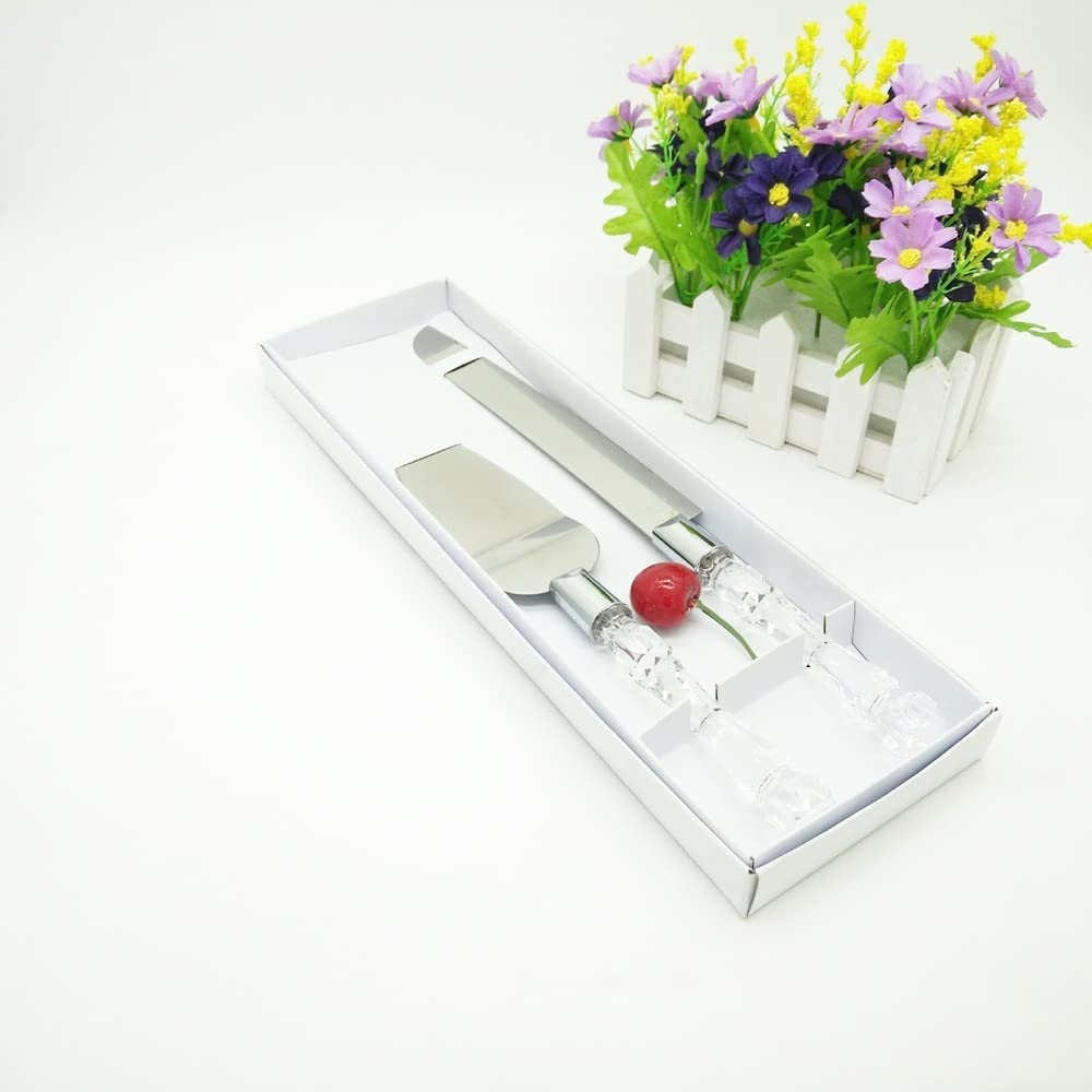Premium Stainless Steel Wedding Cake Knife & Server Set - Elegant Cake Cutting Tool for Wedding Ceremonies, Anniversary Celebrations & Special Events - Comes in White Gift Box