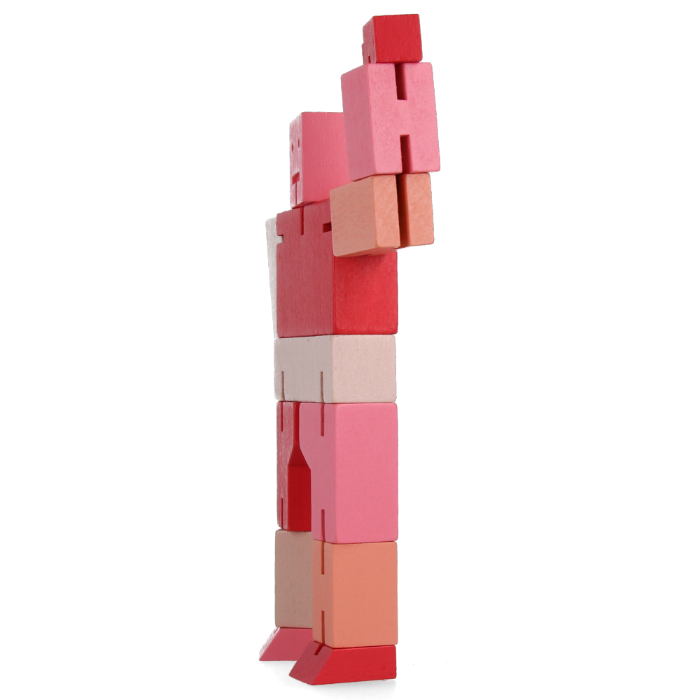 Original Cubebot Small Red Multi-Jointed Wooden Puzzle Toy - Fun Brain Teaser for Kids & Adults, Perfect for Stress Relief & Office Decor