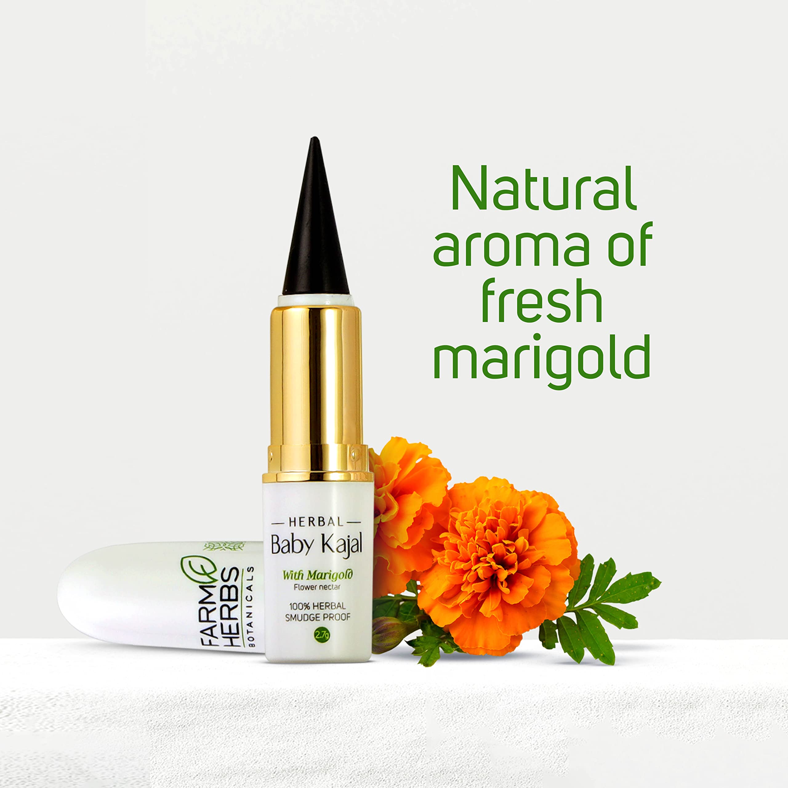 Farmherbs 100% Natural Organic Baby Kajal Stick - Lead-Free, Hypoallergenic, Made with Premium Olive Wax & Pure Marigold | Smudge-Proof, Chemical-Free, Preservative-Free | Safe for Newborns & Infants | Perfect for Daily Use, Special Occasions & Gentle Eye Care