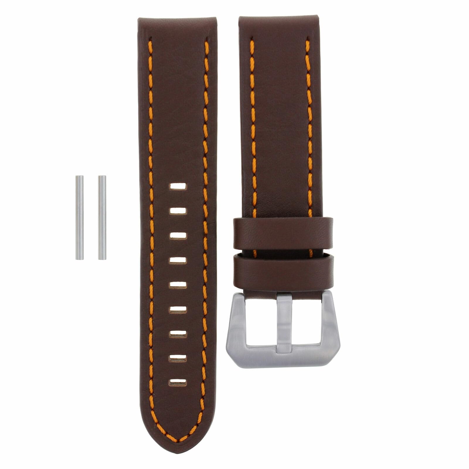 Premium 22mm Panerai-Compatible Dark Brown Leather Watch Strap with Orange Stitching - Durable Replacement Band for Luxury Watches | Perfect for Business, Casual & Outdoor Wear