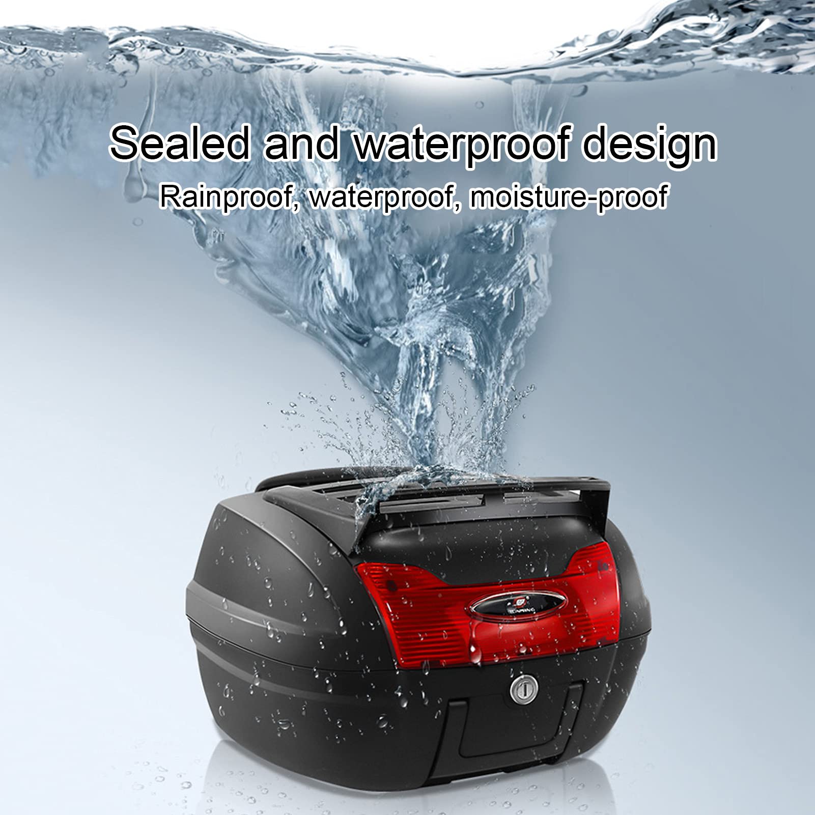 JKGHK 40L Motorcycle Top Box - Universal Quick-Release Helmet Storage Case for Scooters & Mopeds - Waterproof Touring Trunk with Mounting Hardware - Perfect for Commuting, Road Trips & Adventure Riding