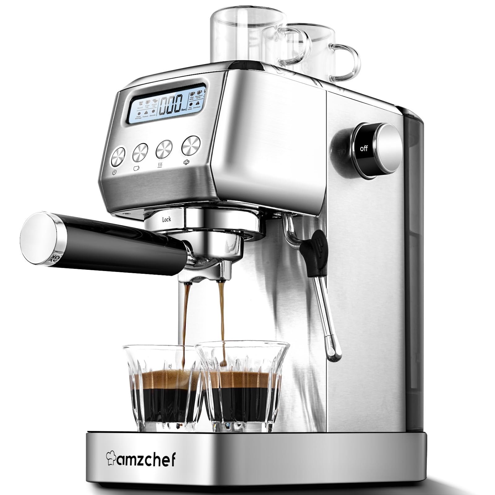 AMZCHEF 20 Bar Espresso Machine with Milk Frother, LCD Display & Adjustable Temperature - Compact Cappuccino Maker for Home Baristas - Perfect for Coffee Lovers, Small Kitchens & Gift Giving (Birthday, Christmas, Housewarming)