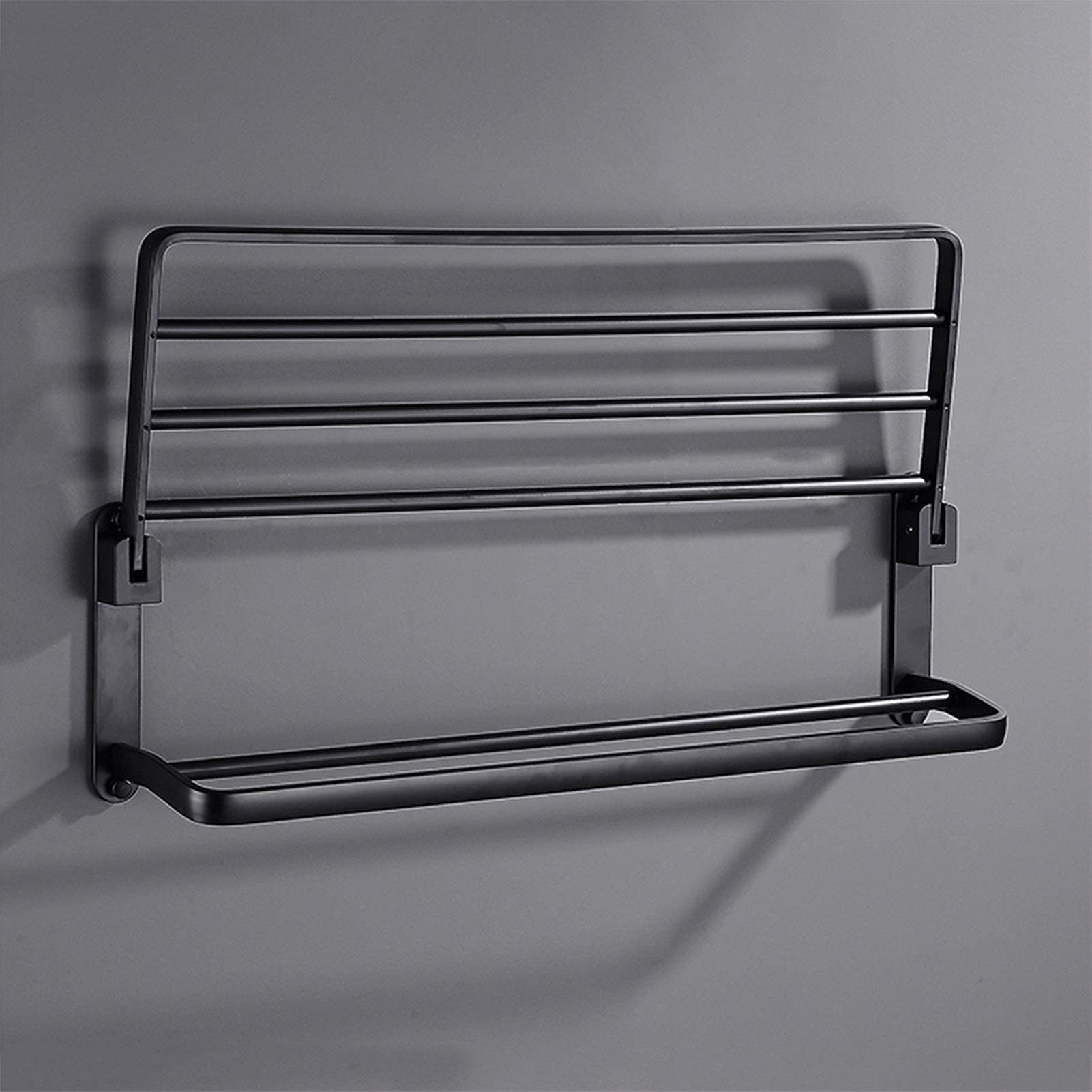 Stainless Steel Wall Mounted Towel Rack - Matte Black Double Towel Holder (40cm) for Bathroom & Kitchen - Space Saving Bath Towel Bar with Shelf - Perfect for Small Spaces, Apartments, and Modern Home Decor